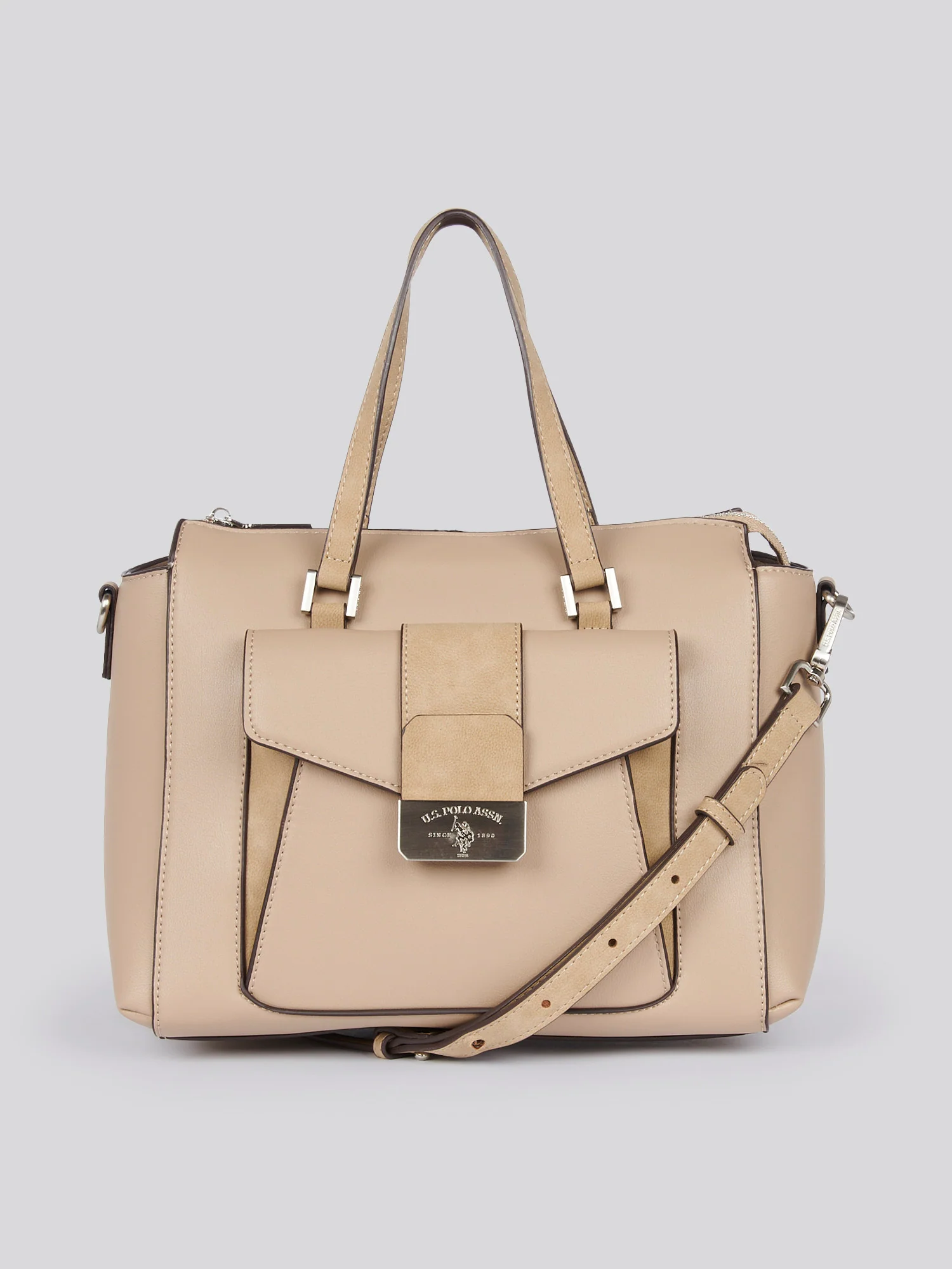 U.S. Polo Assn. Womens Romantic Double Handle Bag in Beige - Image 4