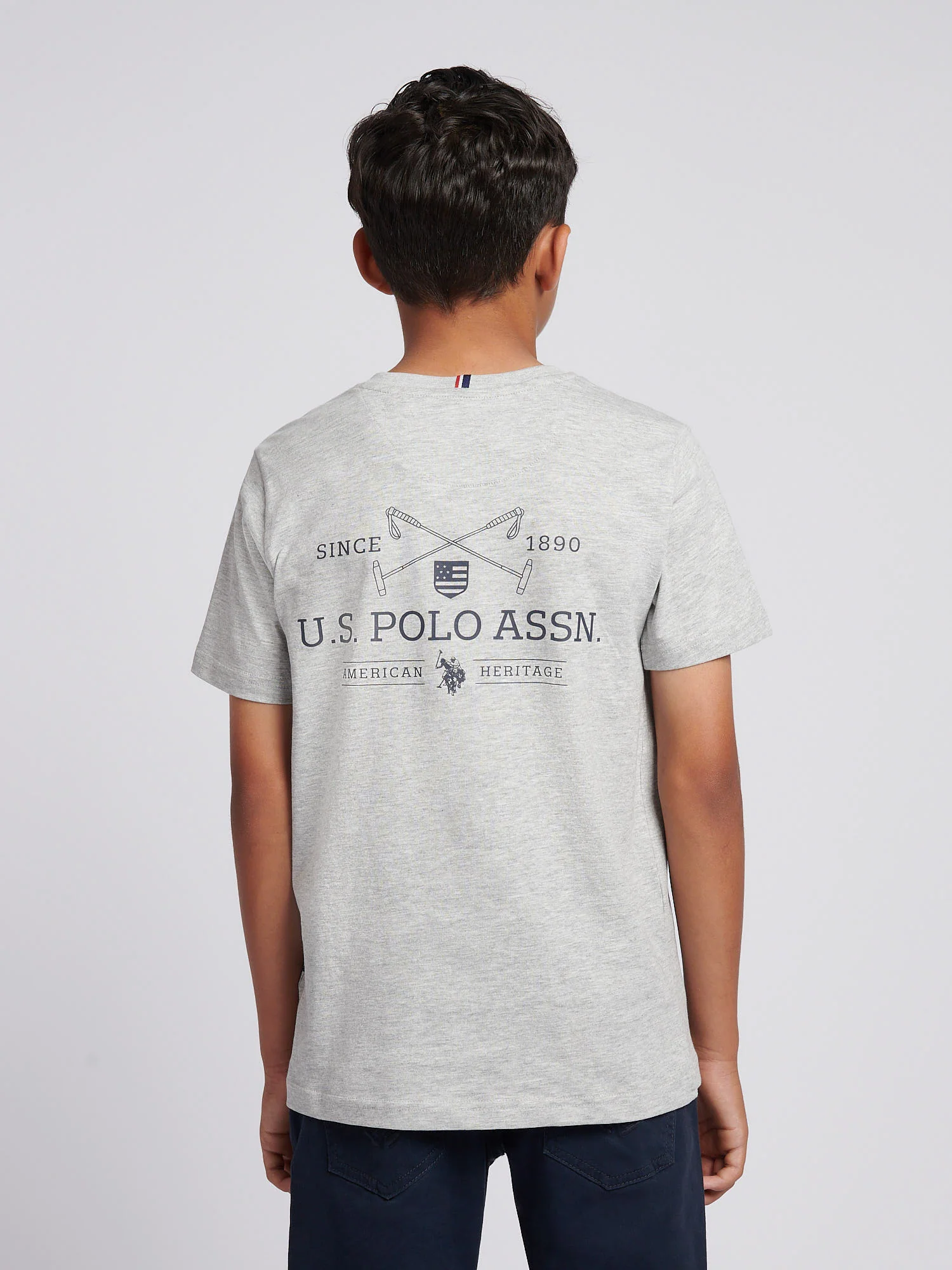 Boys USPA Back Graphic T-Shirt in Mid Grey Marl - Image 4