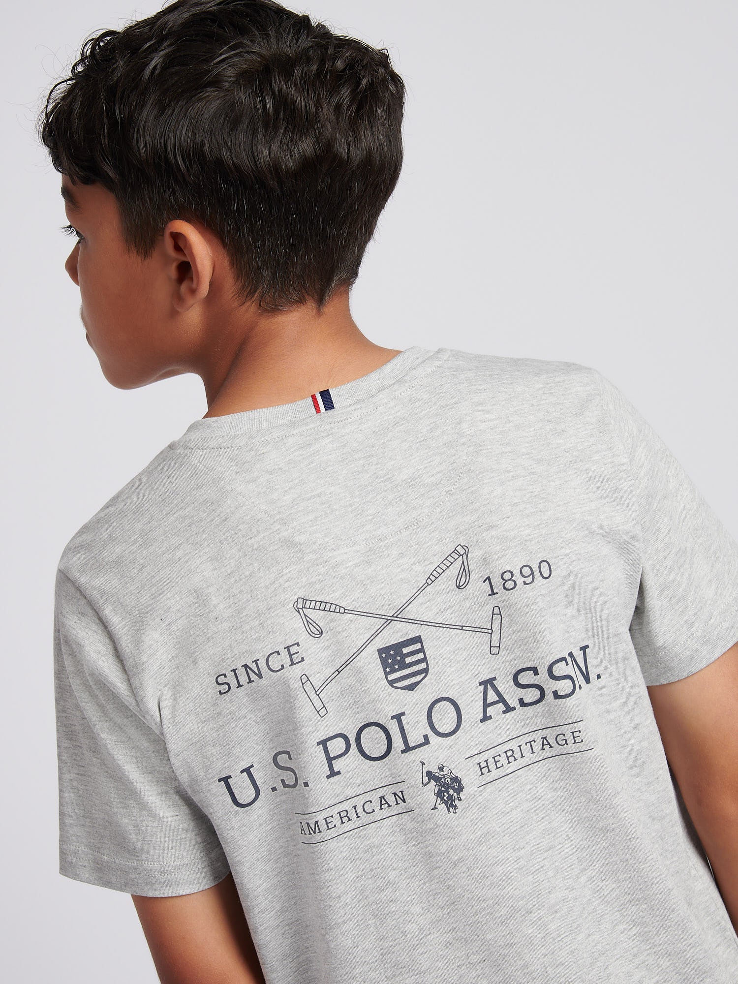 Boys USPA Back Graphic T-Shirt in Mid Grey Marl - Image 5