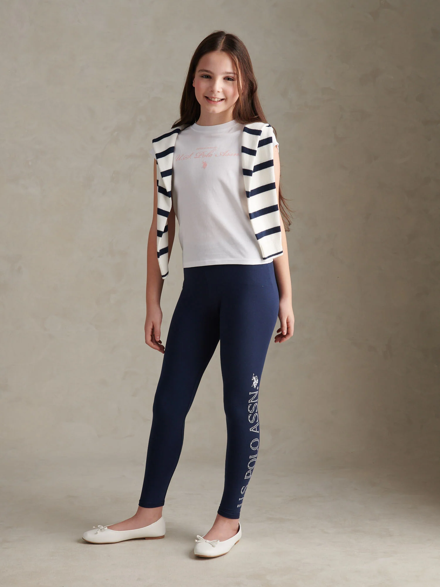 Girls Branded Jersey Leggings Navy Iris - Image 3
