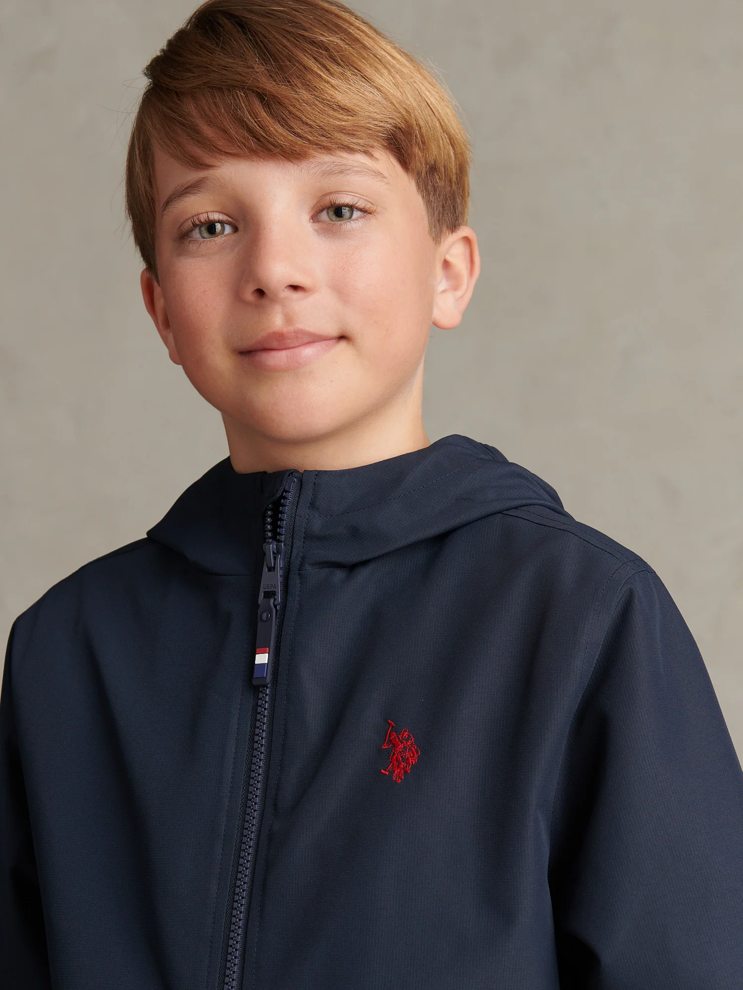 Boys Mesh Lined Hooded Windbreaker Dark Sapphire Navy / Haute Red DHM - Image 2