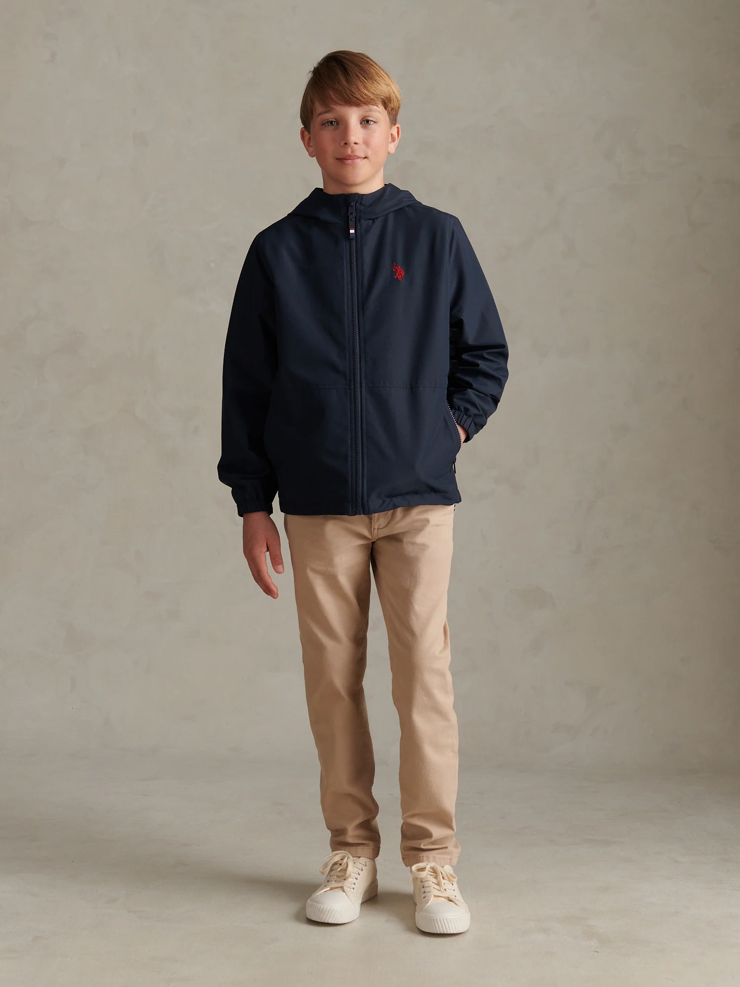 Boys Mesh Lined Hooded Windbreaker Dark Sapphire Navy / Haute Red DHM - Image 3