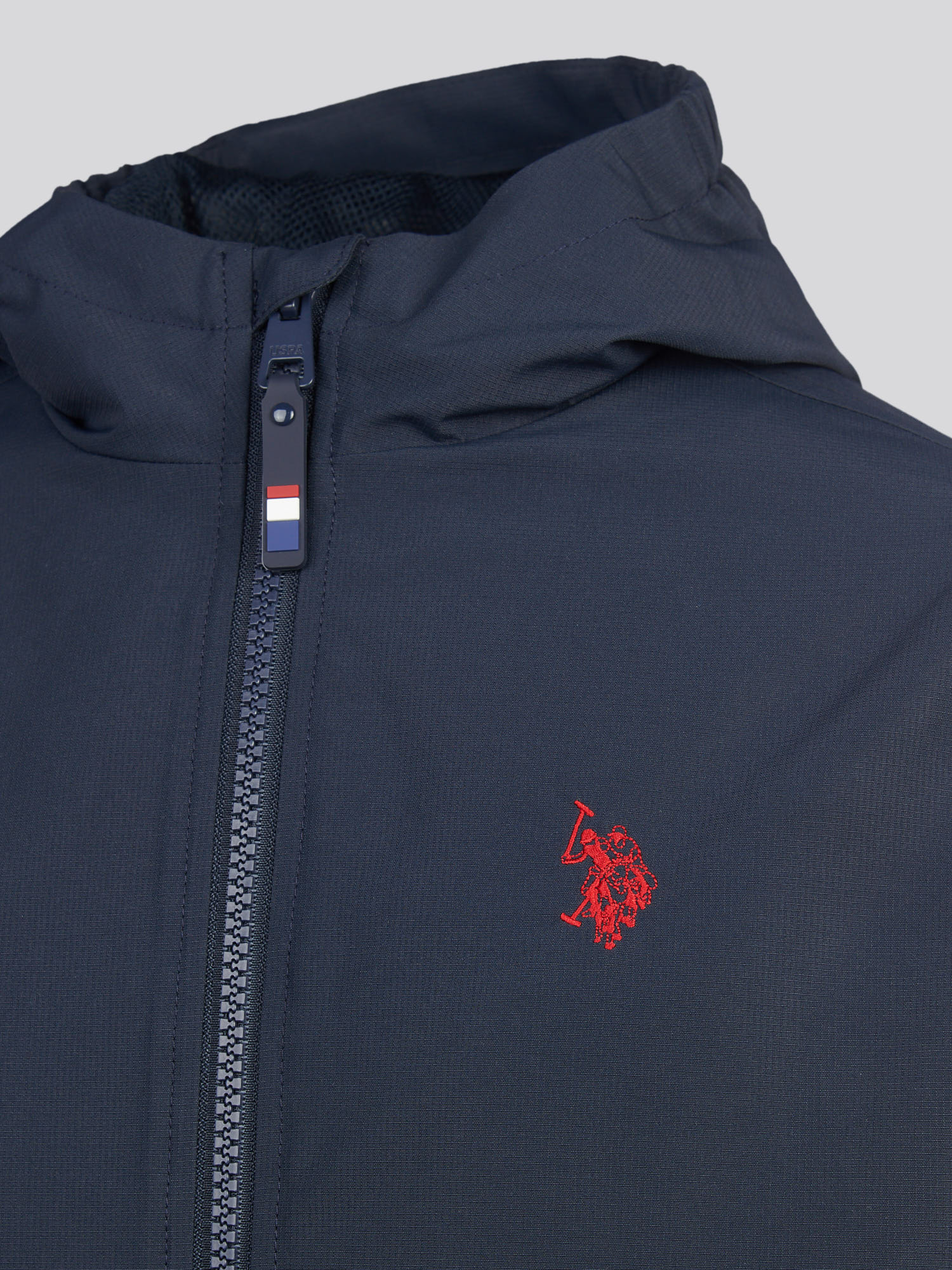 Boys Mesh Lined Hooded Windbreaker Dark Sapphire Navy / Haute Red DHM - Image 9