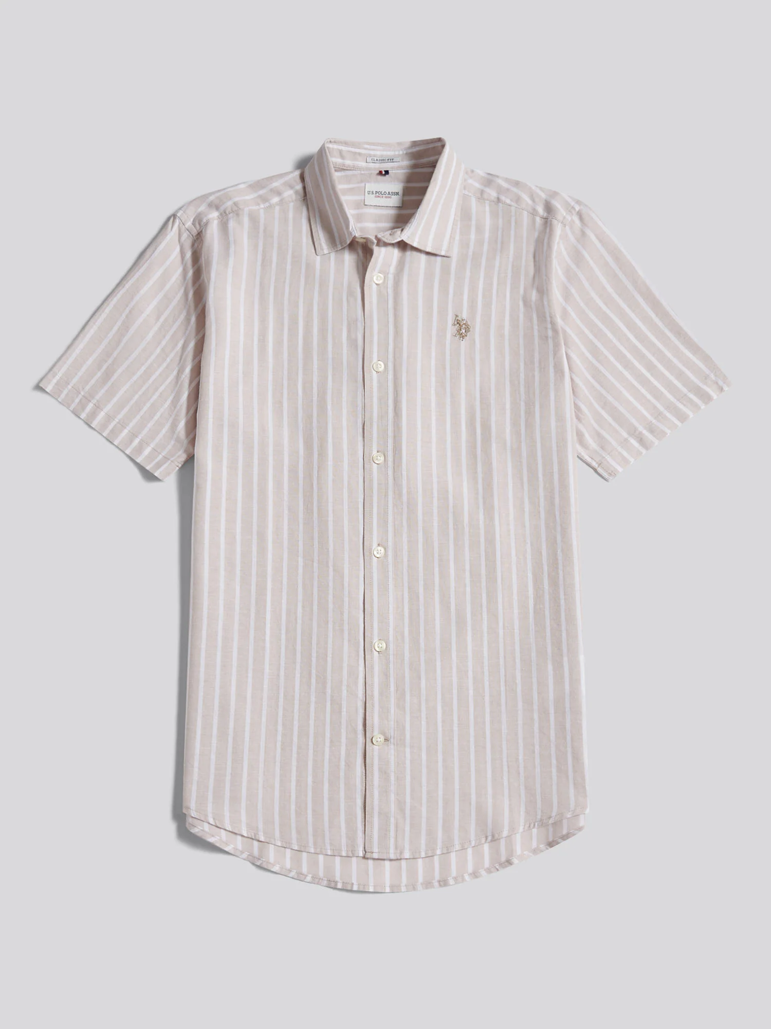 Mens Linen Blend Summer Stripe Short Sleeve Shirt Atmosphere - Image 5