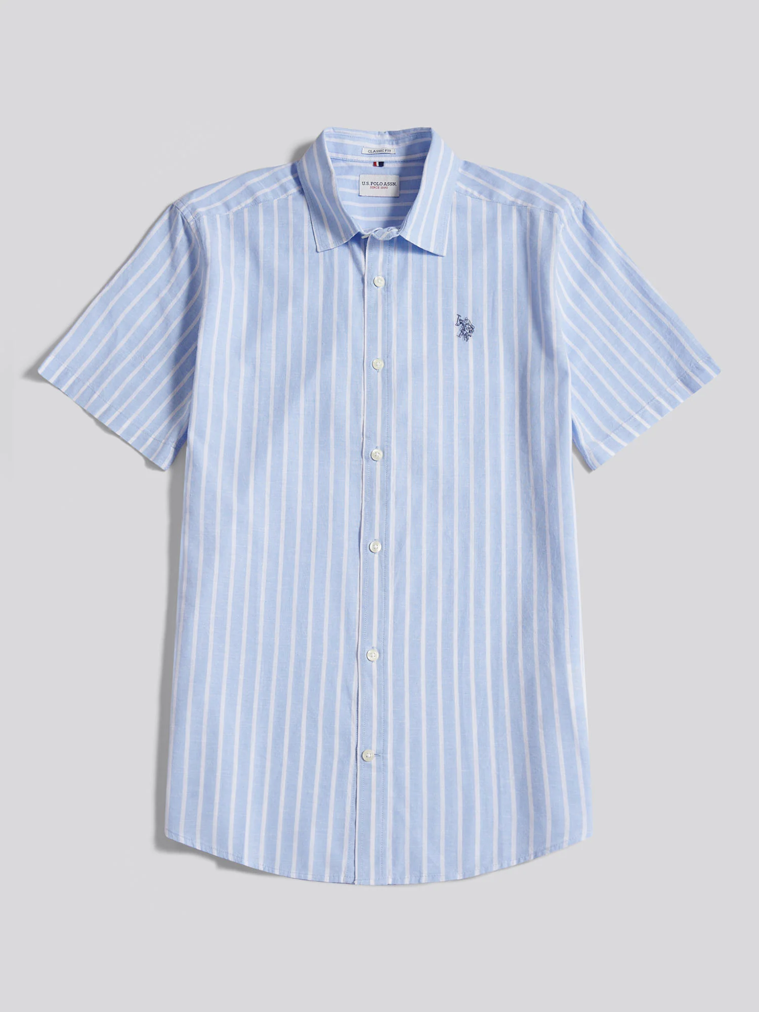 Mens Linen Blend Summer Stripe Short Sleeve Shirt Chambray Blue - Image 5