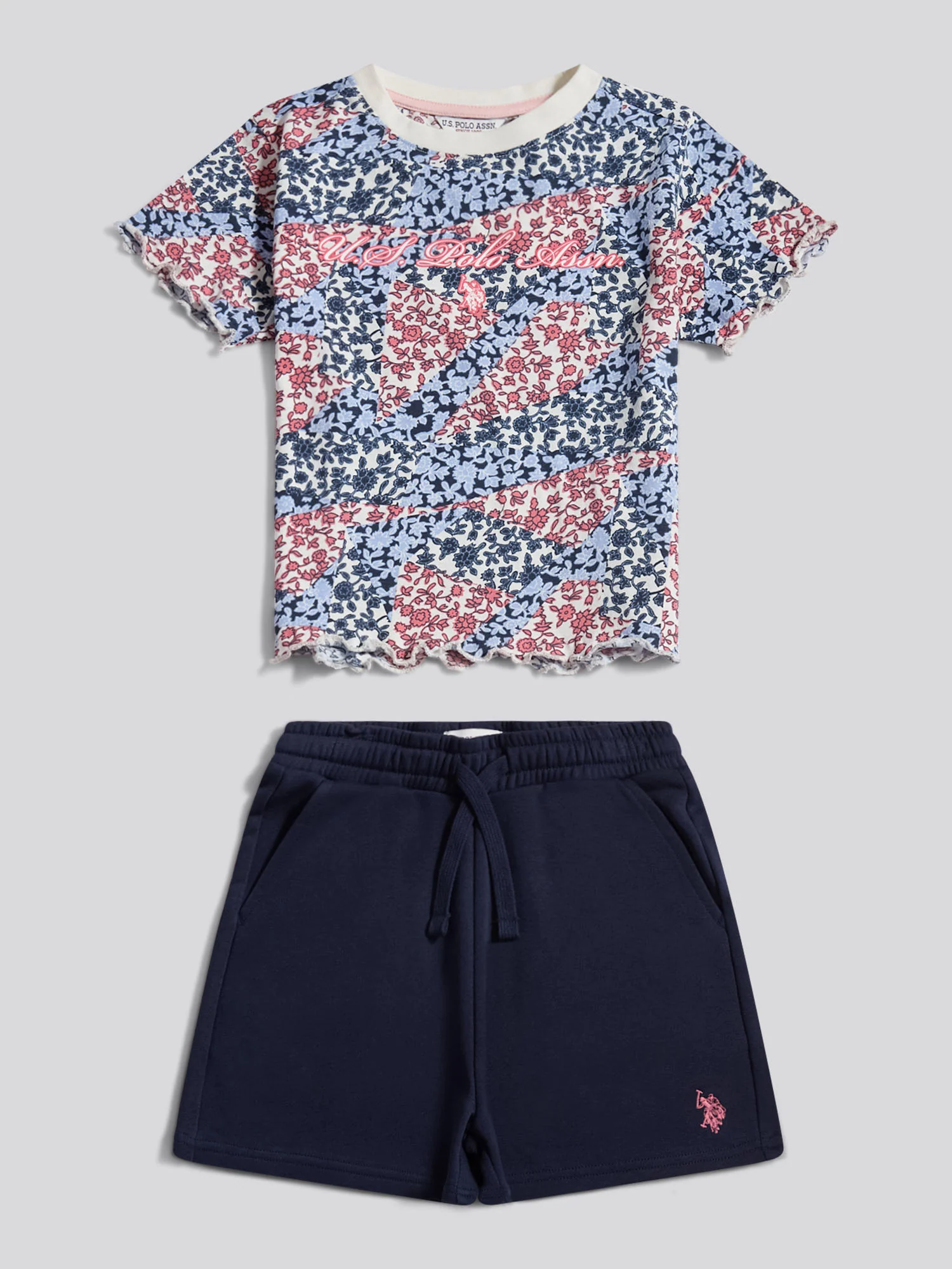 Girls Patchwork Tee & Short Set Navy Iris - Image 7