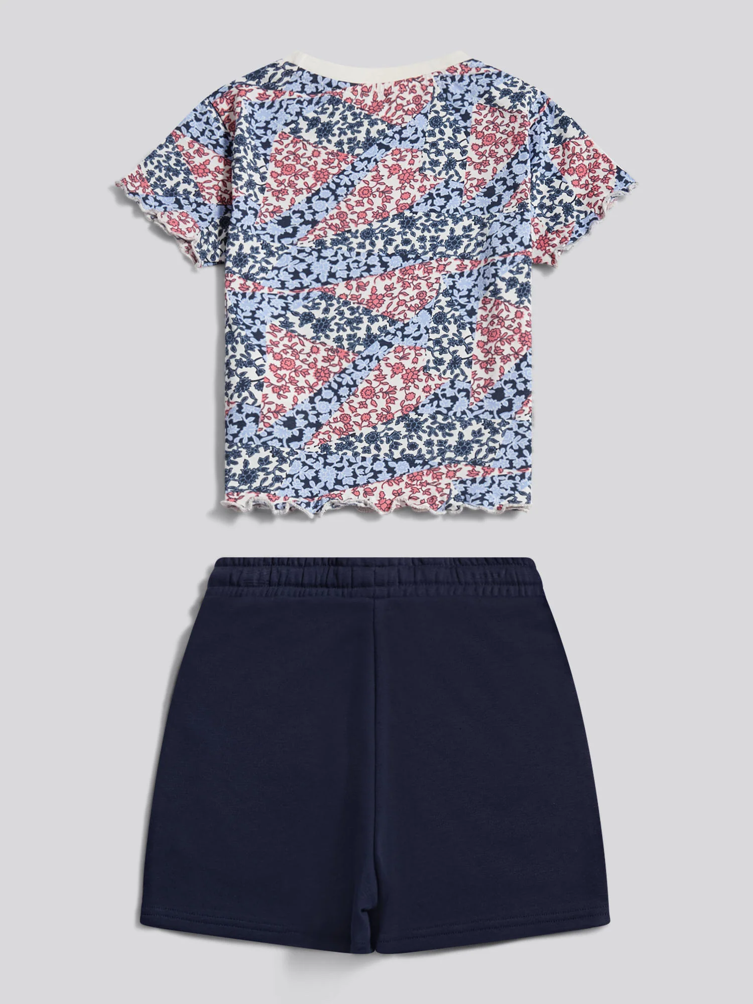 Girls Patchwork Tee & Short Set Navy Iris - Image 8