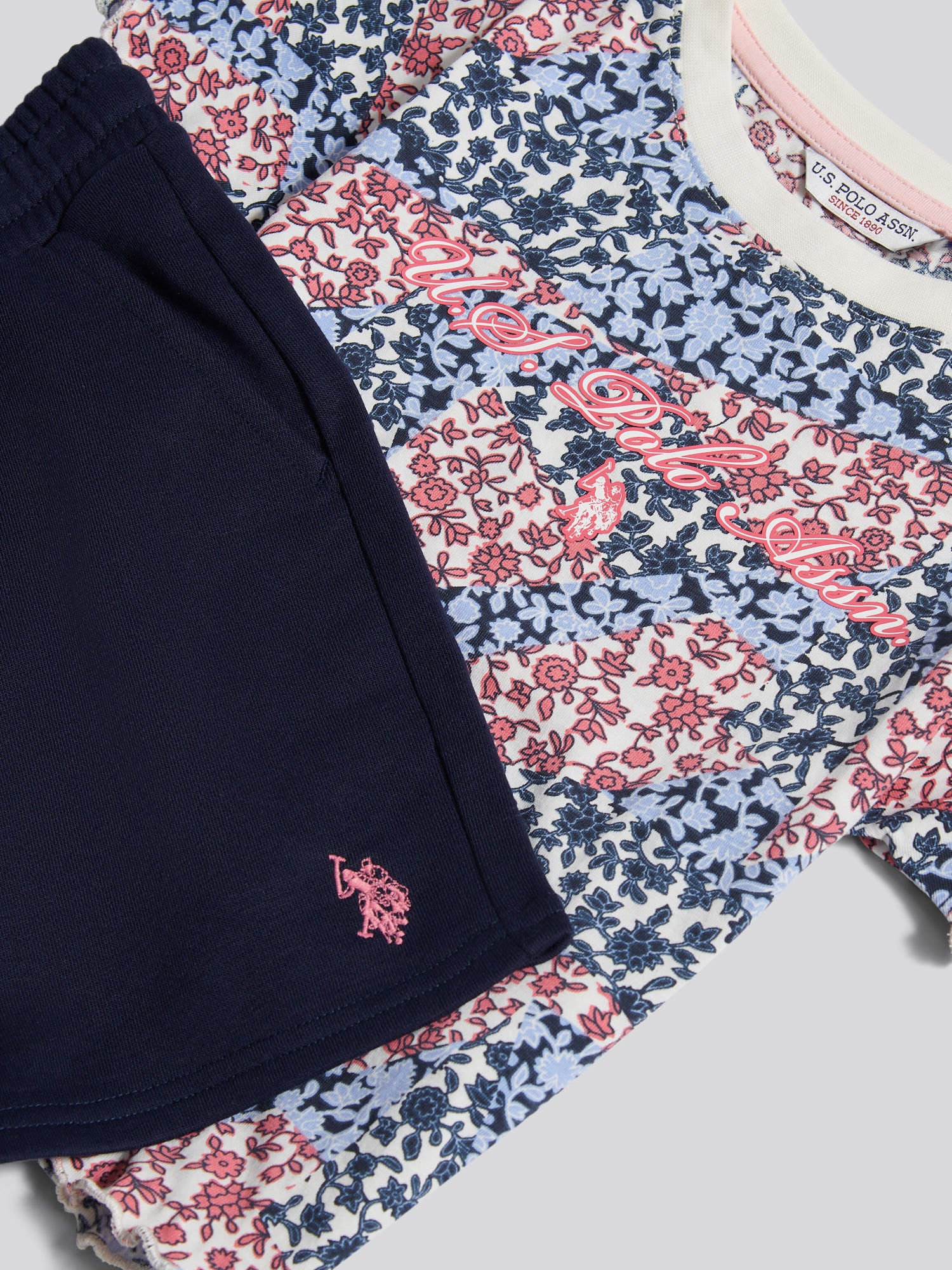 Girls Patchwork Tee & Short Set Navy Iris - Image 9