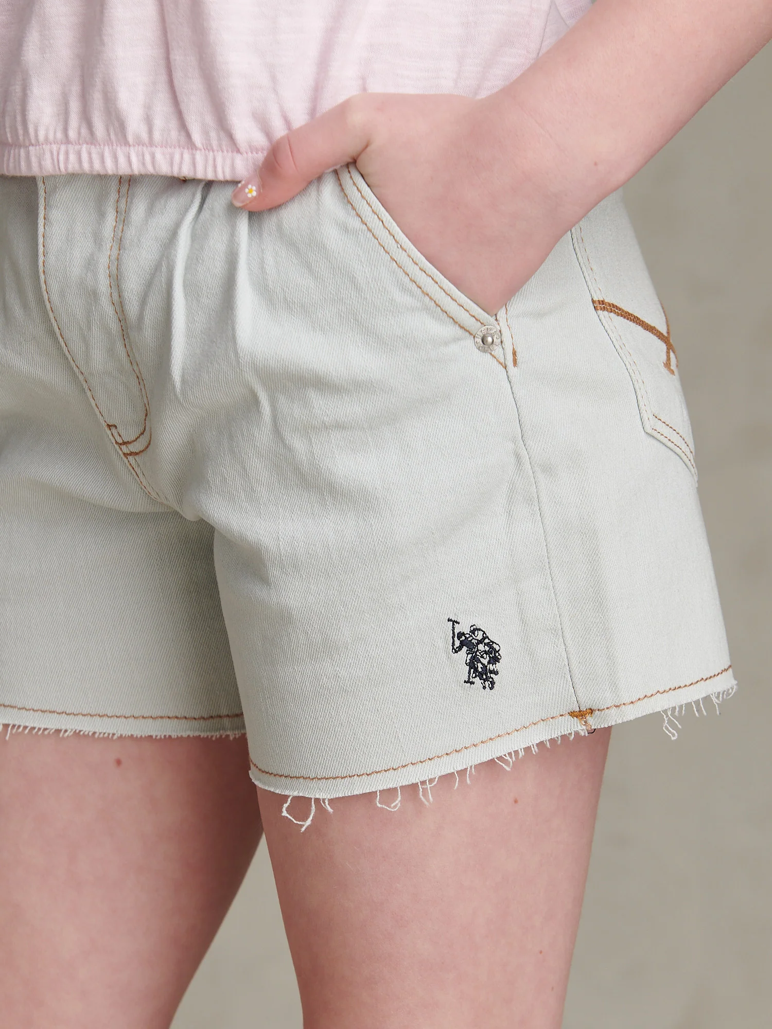 Girls Pleat Detail Denim Shorts Ice White - Image 2