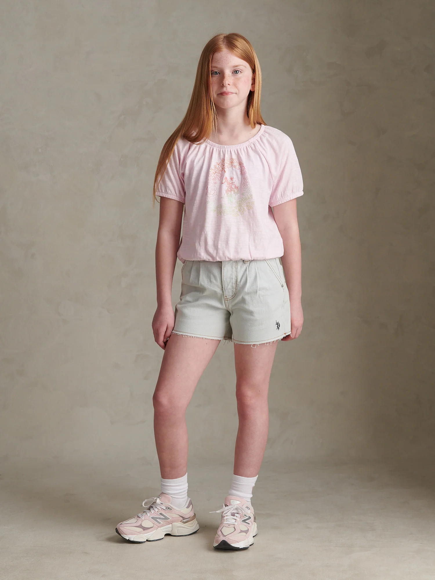 Girls Pleat Detail Denim Shorts Ice White - Image 3