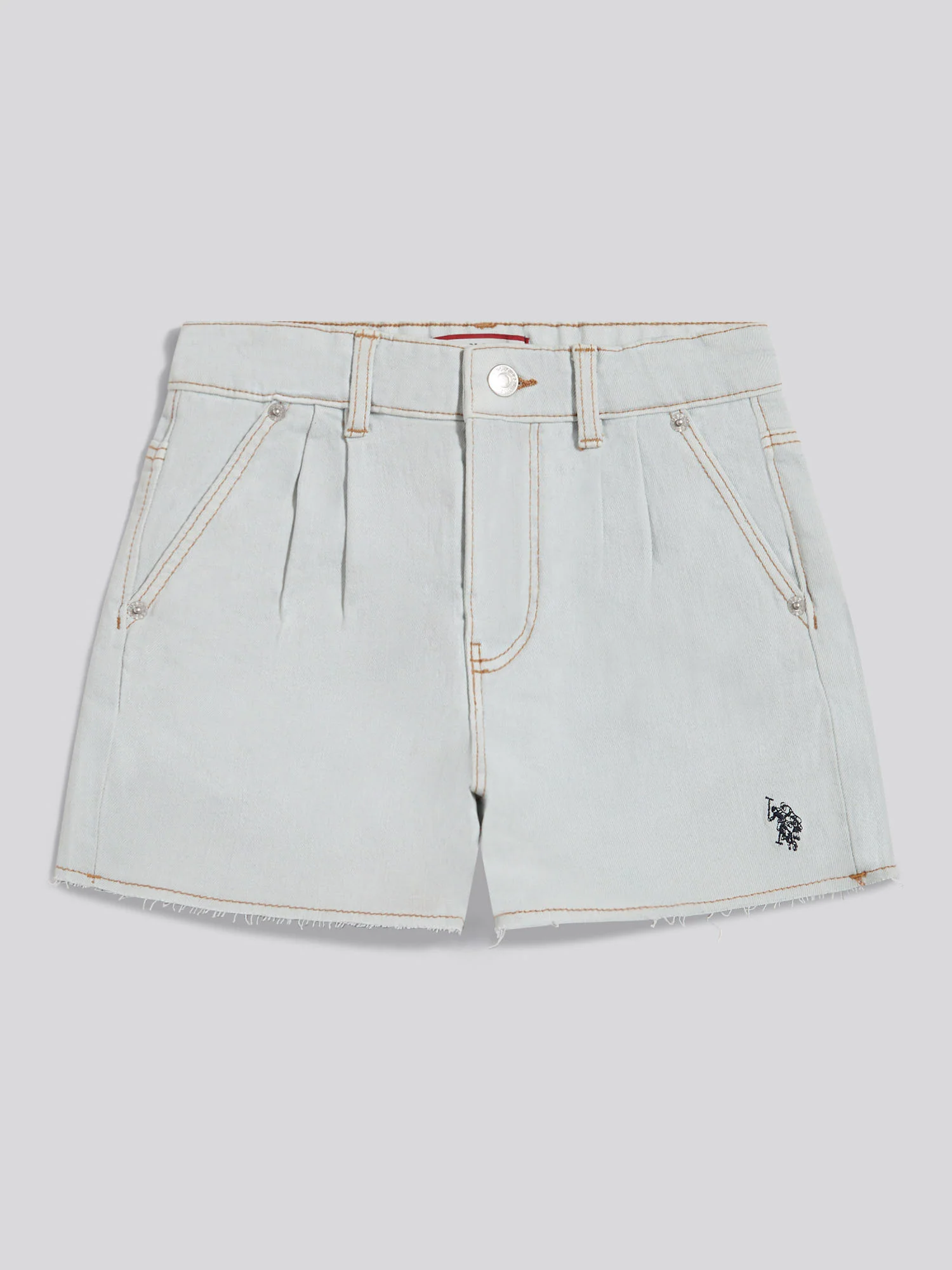 Girls Pleat Detail Denim Shorts Ice White - Image 6