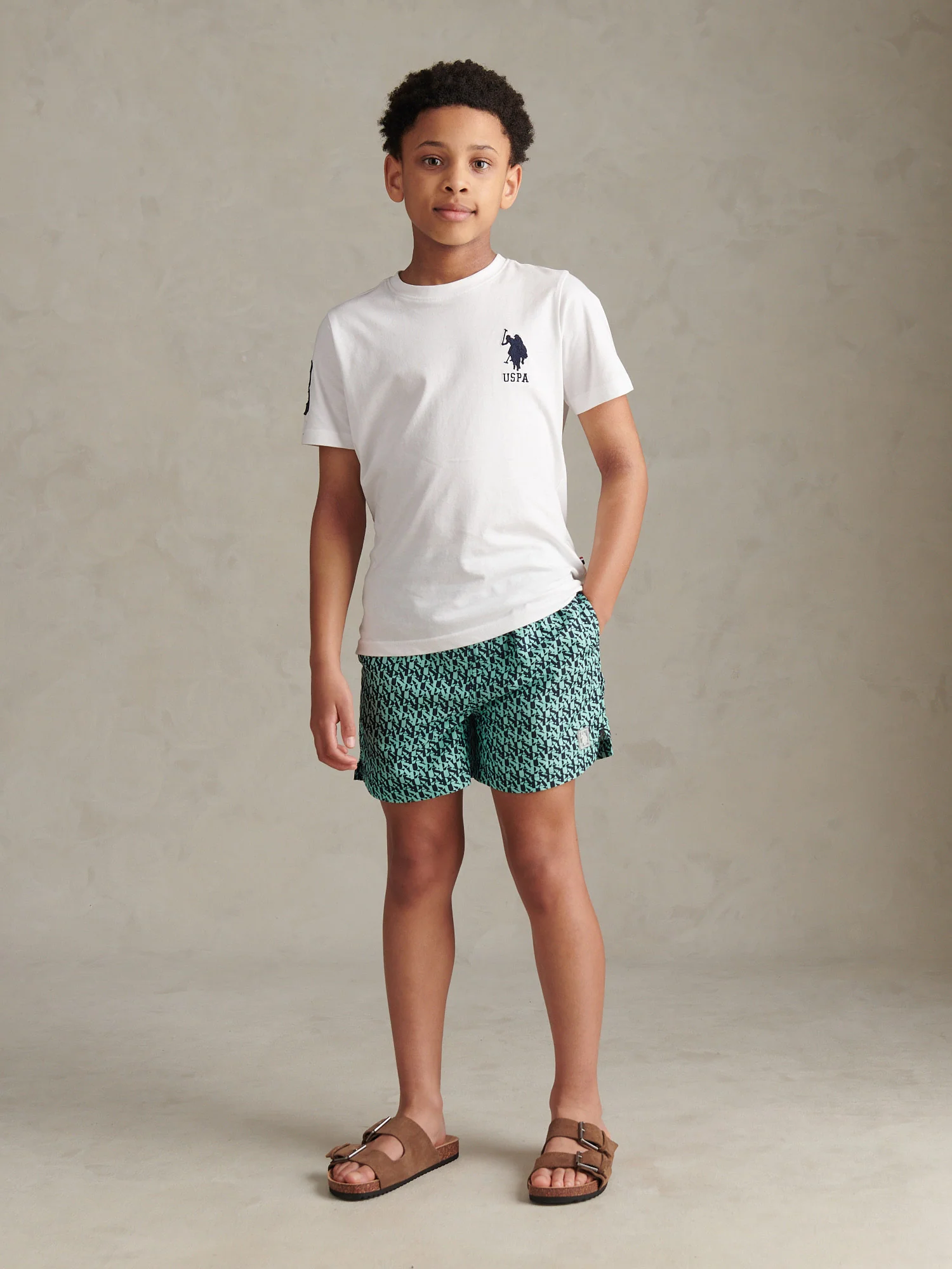 Boys Repeat Print Swim Shorts Ice Green - Image 3