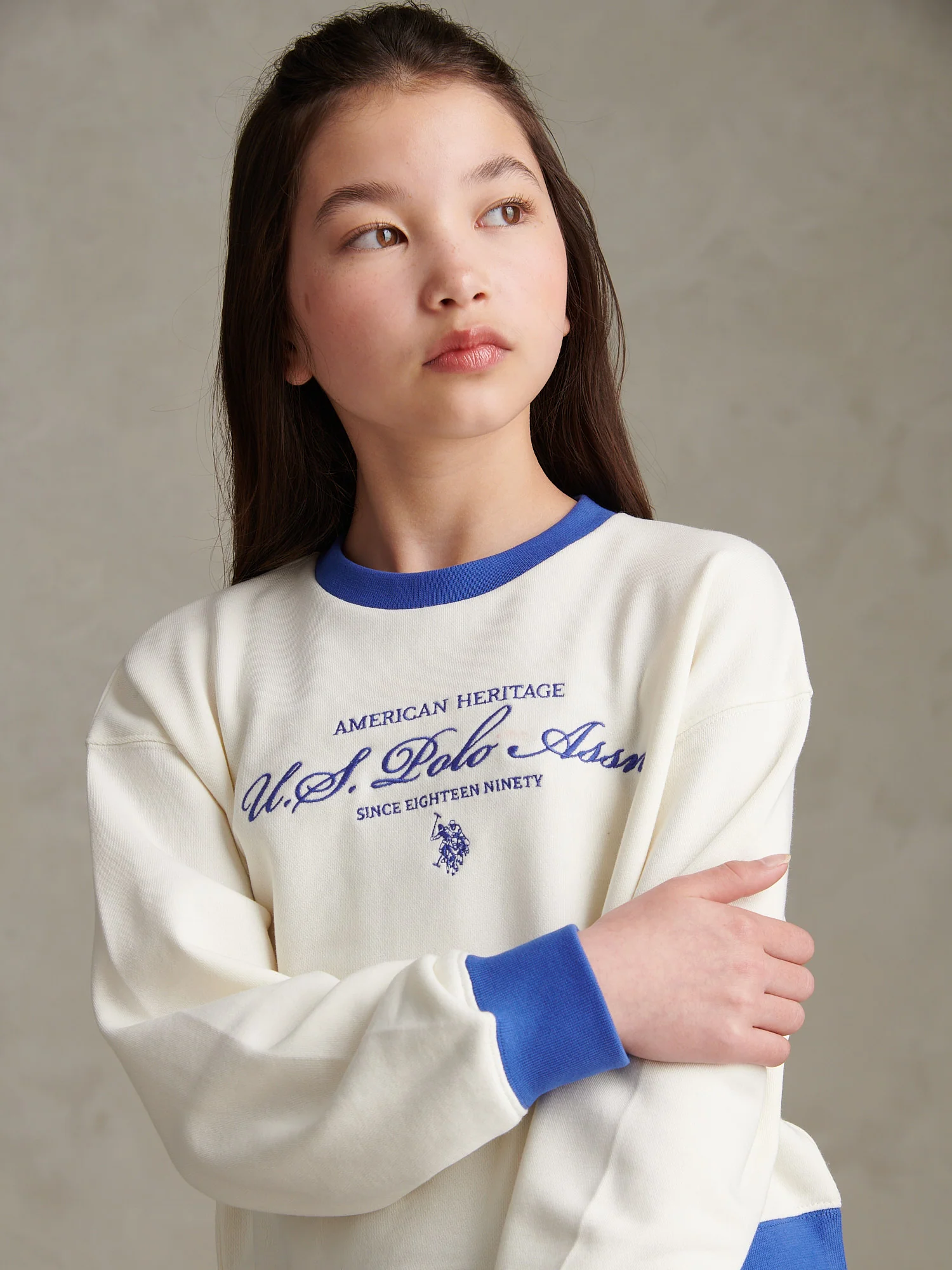 Girls Script Logo Crew Sweatshirt Marshmallow - Image 2