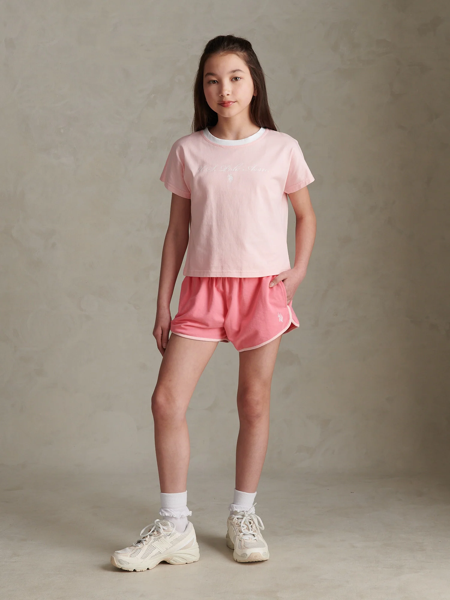 Girls Script Graphic T-Shirt & Sweat Short Set Bubblegum