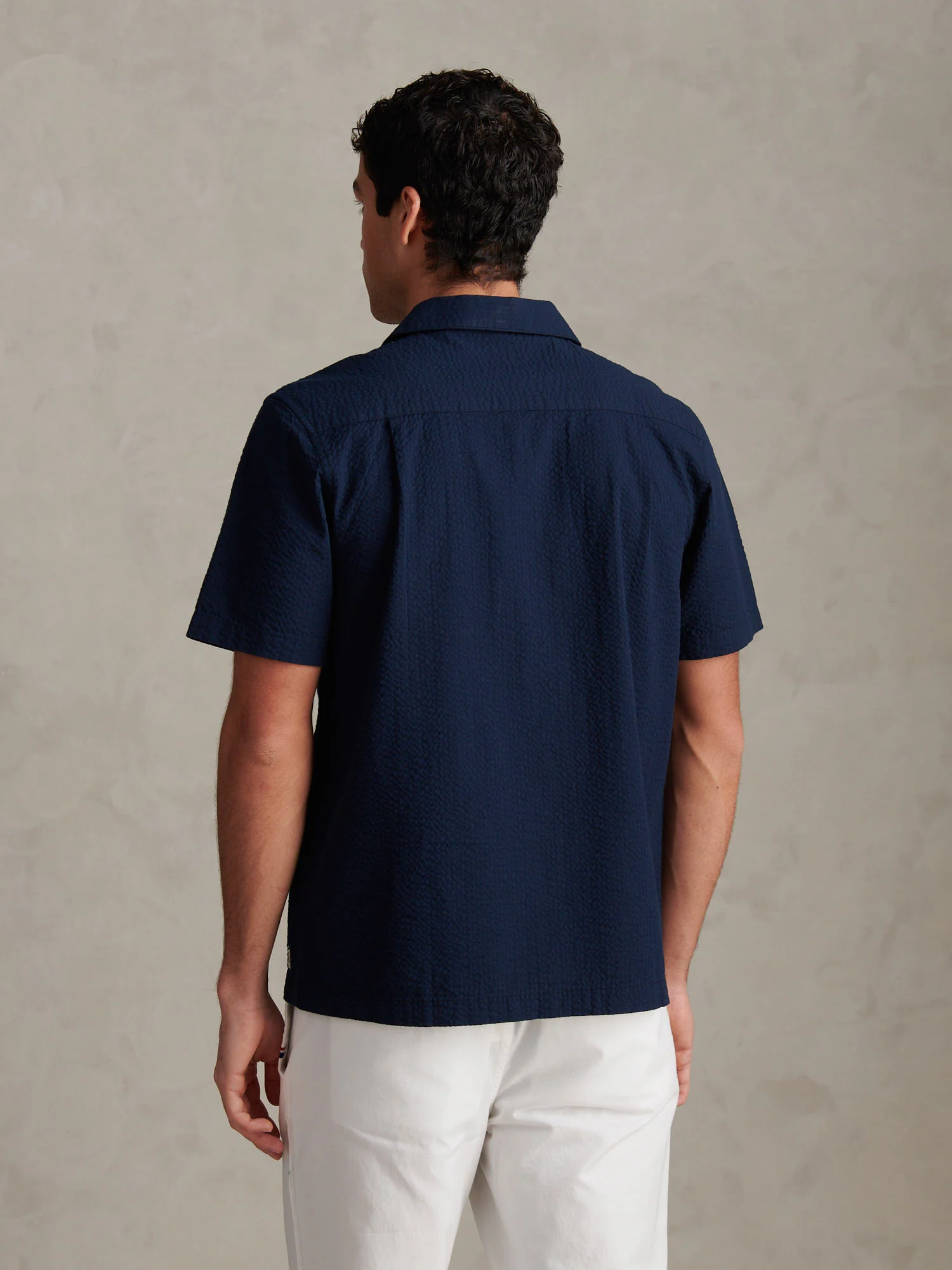 Mens Seersucker Revere Short Sleeve Shirt Dark Sapphire Navy - Image 4
