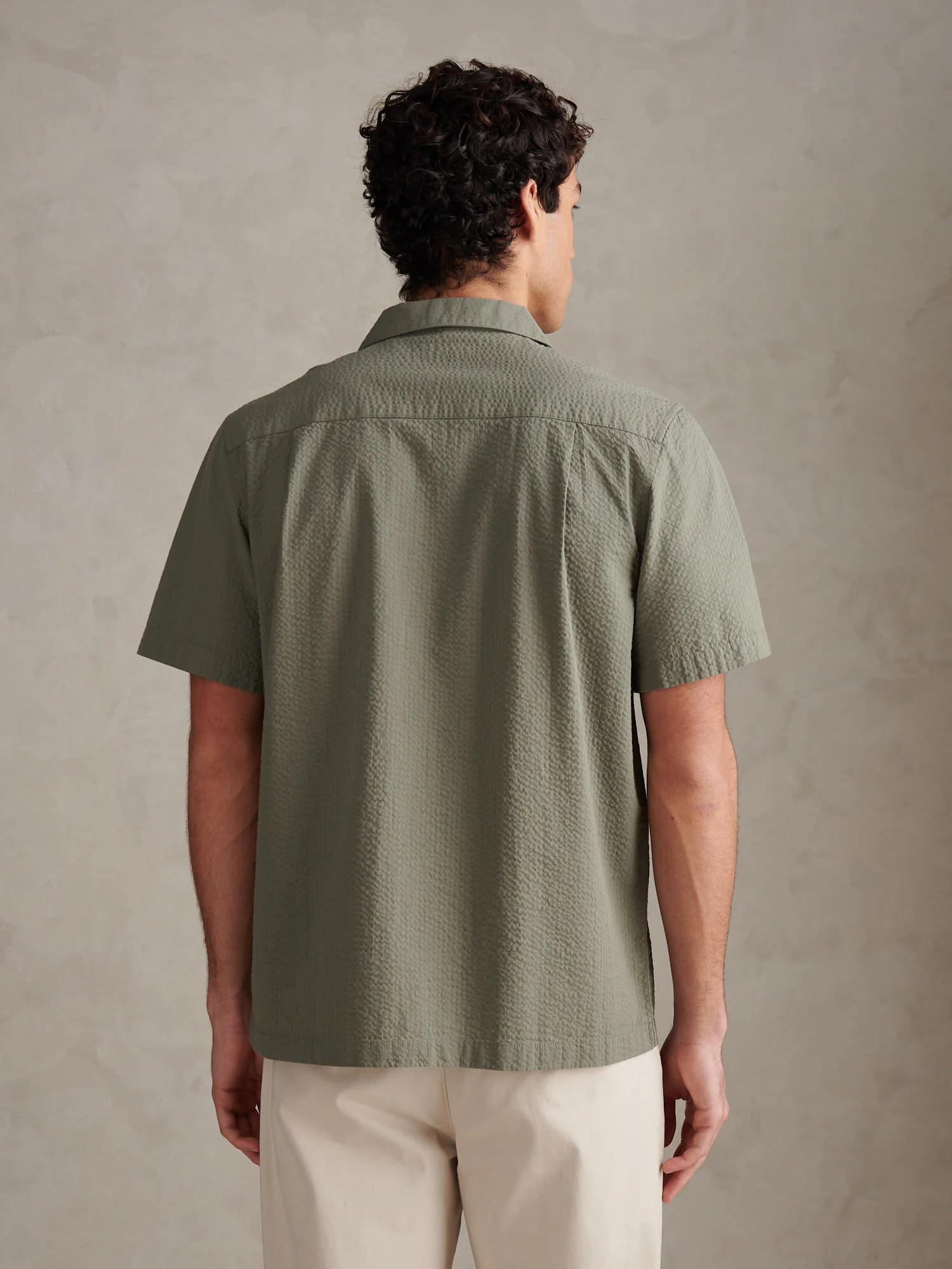 Mens Seersucker Revere Short Sleeve Shirt Mulled Basil - Image 4