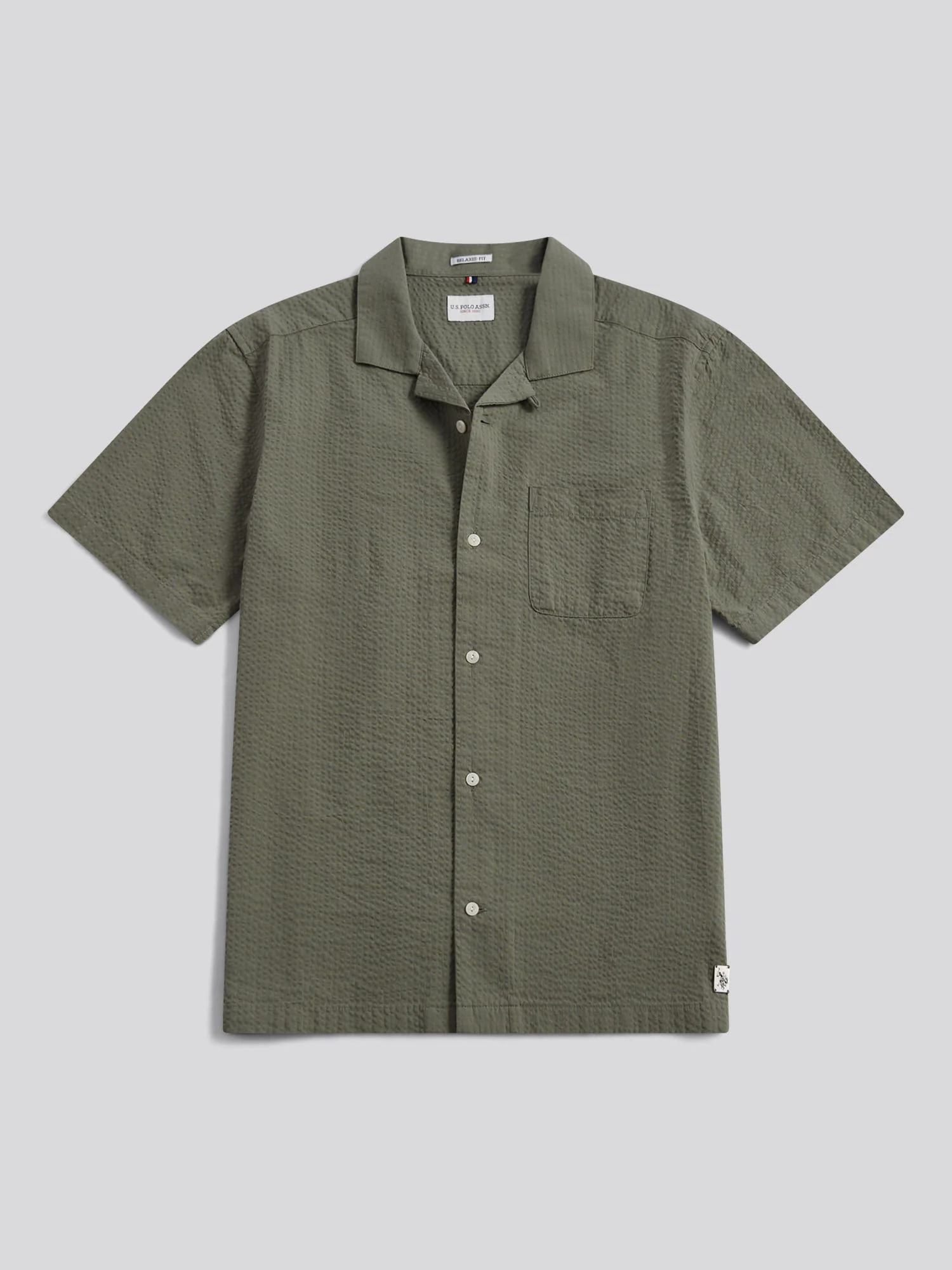 Mens Seersucker Revere Short Sleeve Shirt Mulled Basil - Image 5