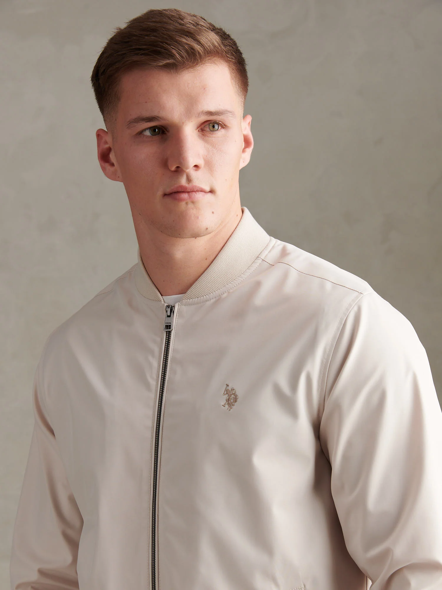 Mens Jersey Lined Smart Bomber Jacket Beige - Image 2
