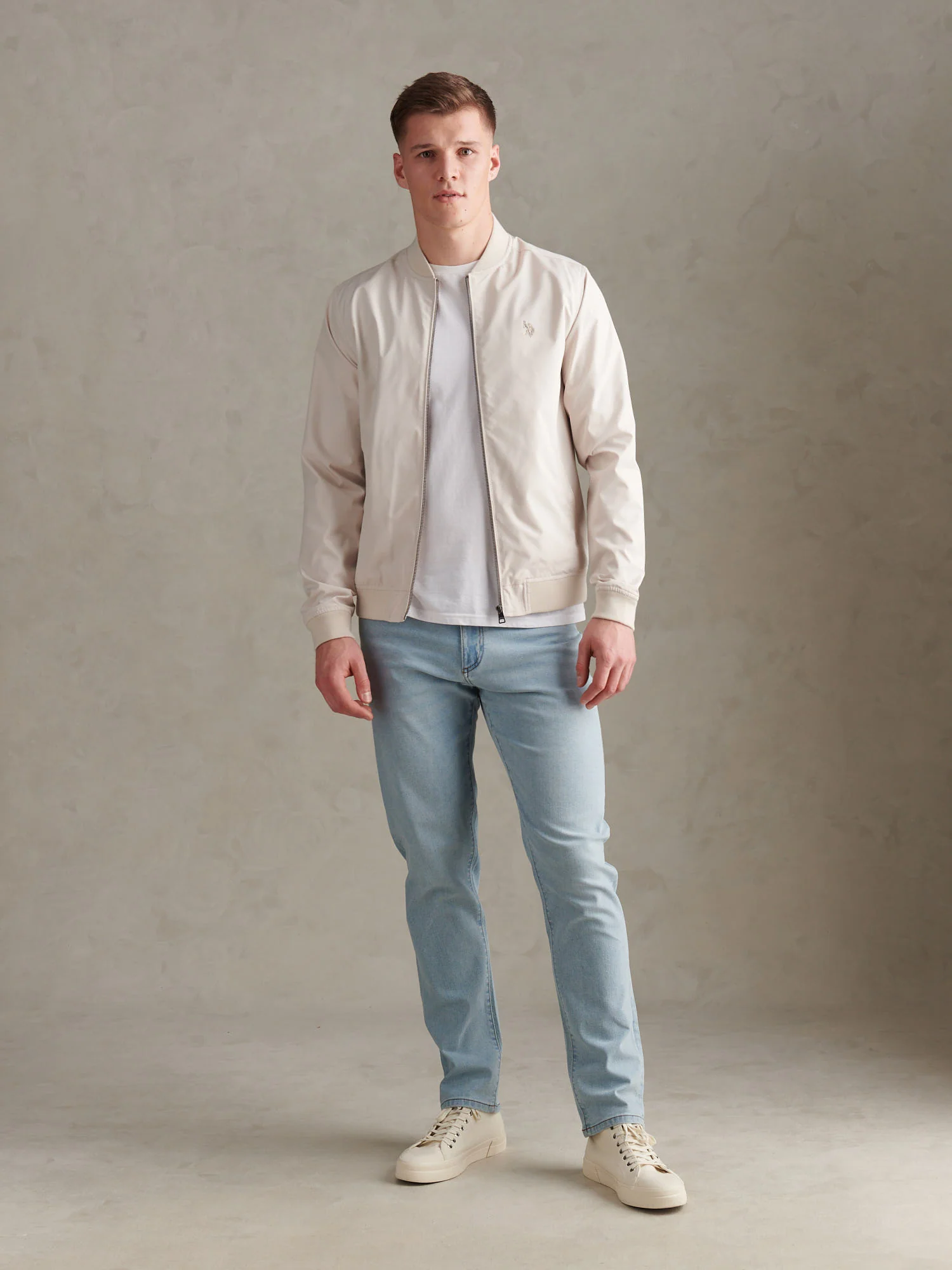 Mens Jersey Lined Smart Bomber Jacket Beige - Image 3