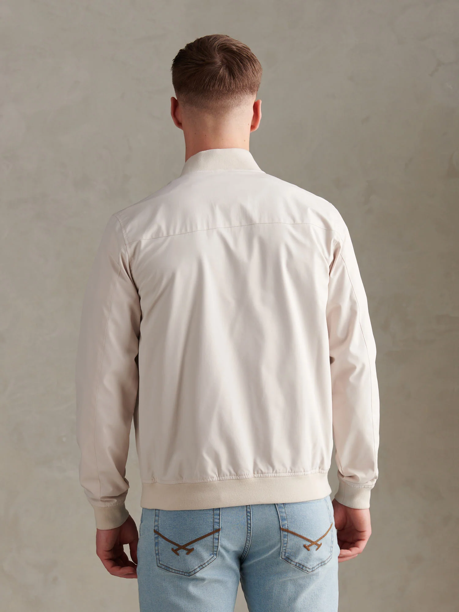 Mens Jersey Lined Smart Bomber Jacket Beige - Image 4