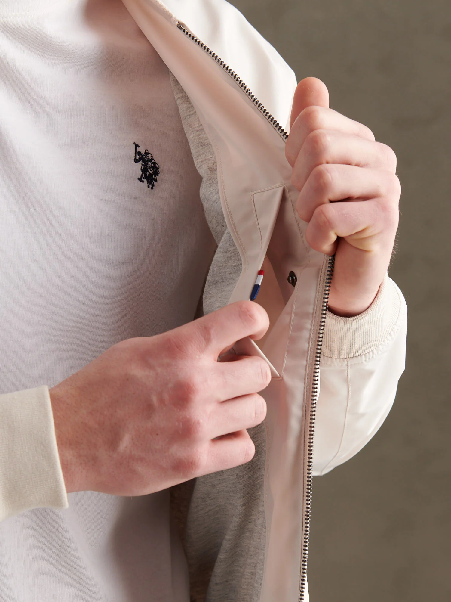 Mens Jersey Lined Smart Bomber Jacket Beige - Image 5