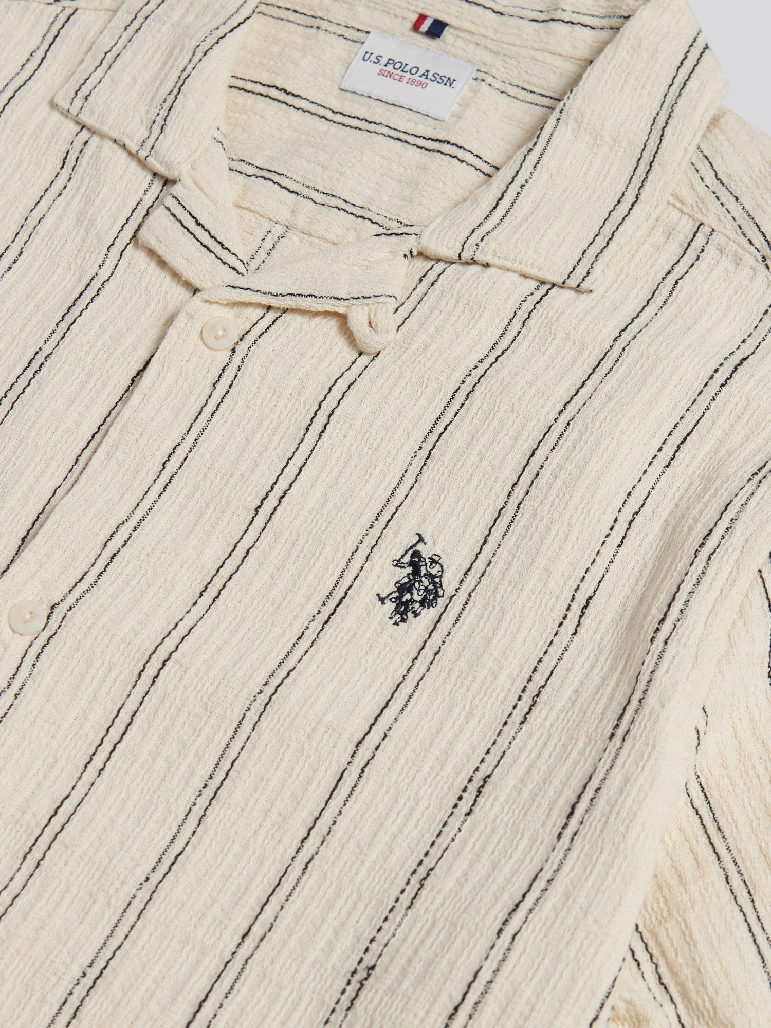 Mens Stripe Open Collar Short Sleeve Shirt Atmosphere - Image 7