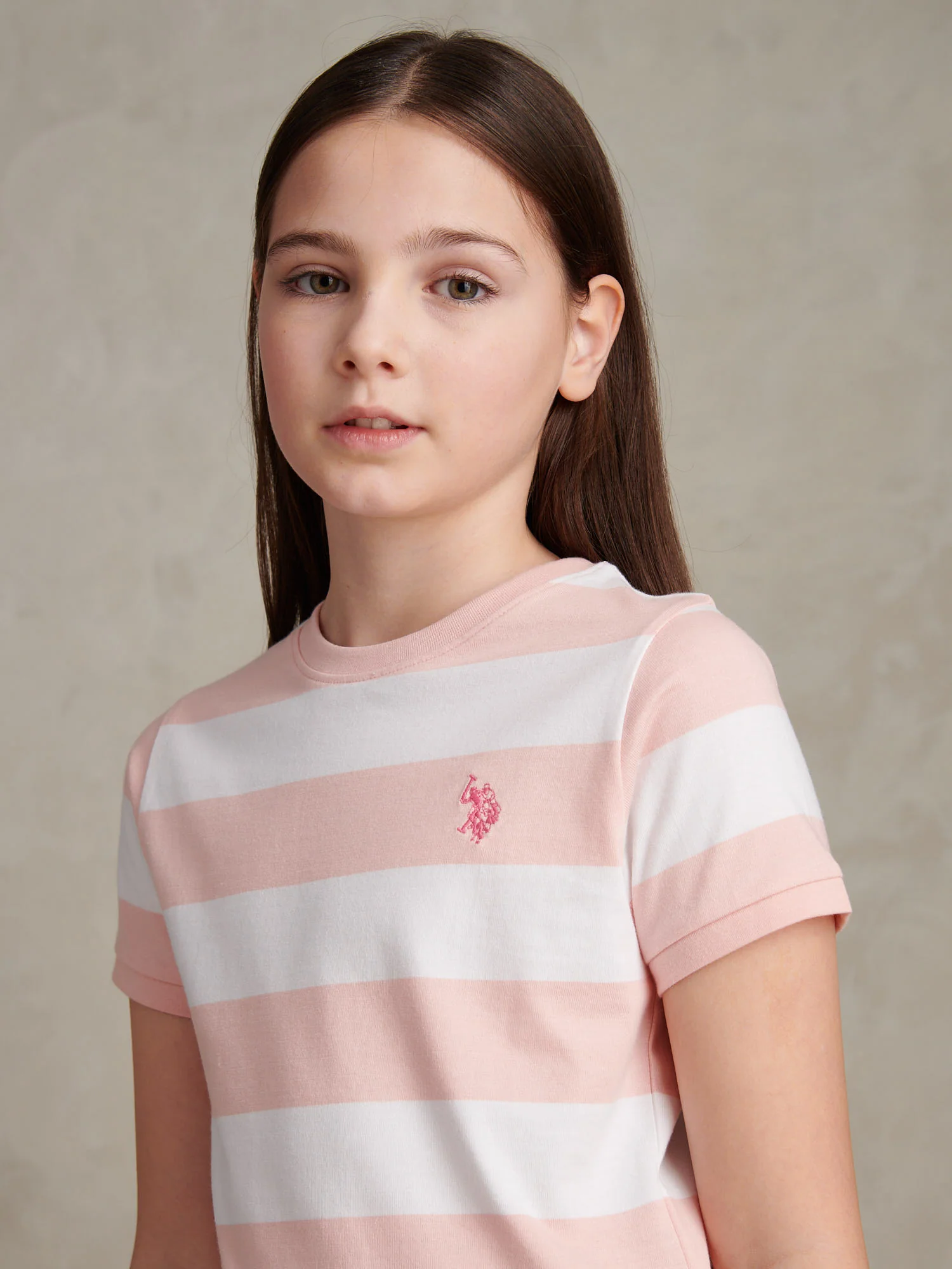 Girls Stripe Logo T-Shirt Crystal Rose - Image 2