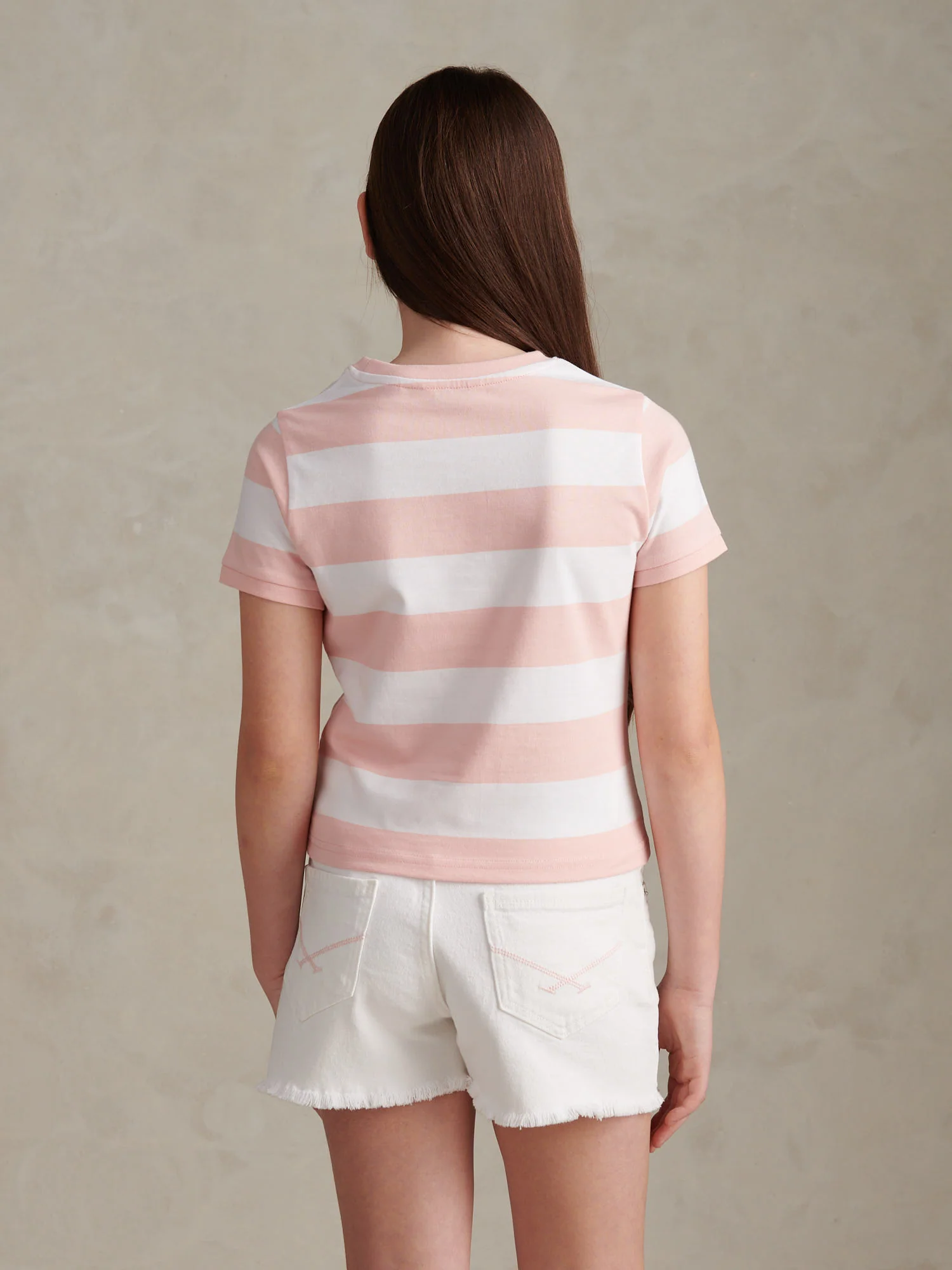 Girls Stripe Logo T-Shirt Crystal Rose - Image 4