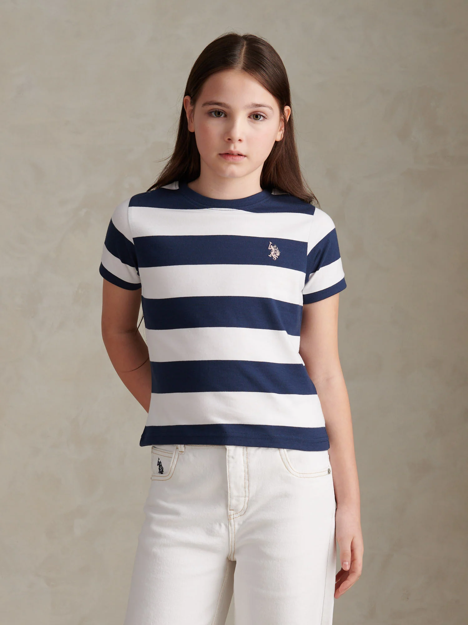 Girls Stripe Logo T-Shirt Navy Iris