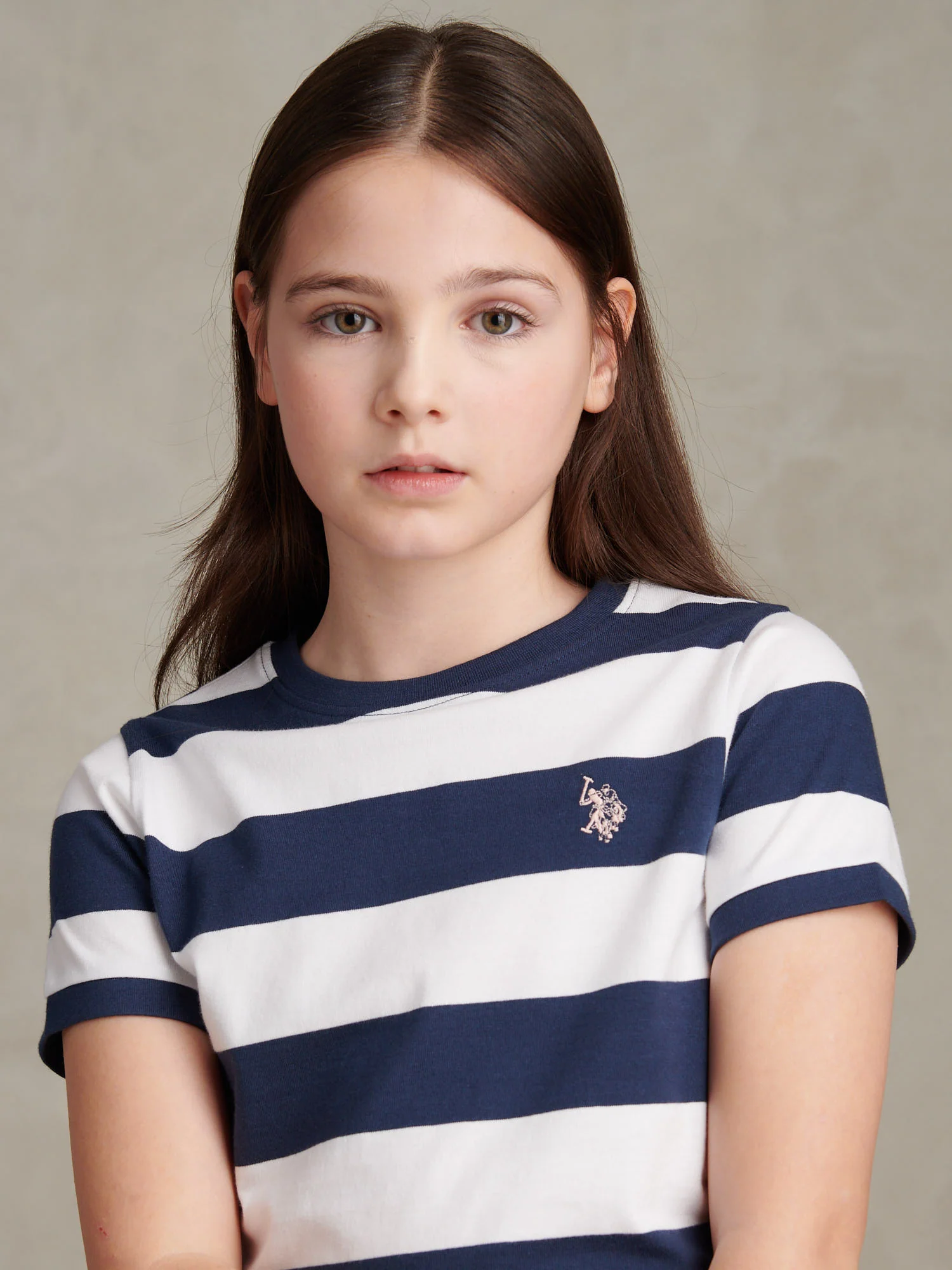 Girls Stripe Logo T-Shirt Navy Iris - Image 2