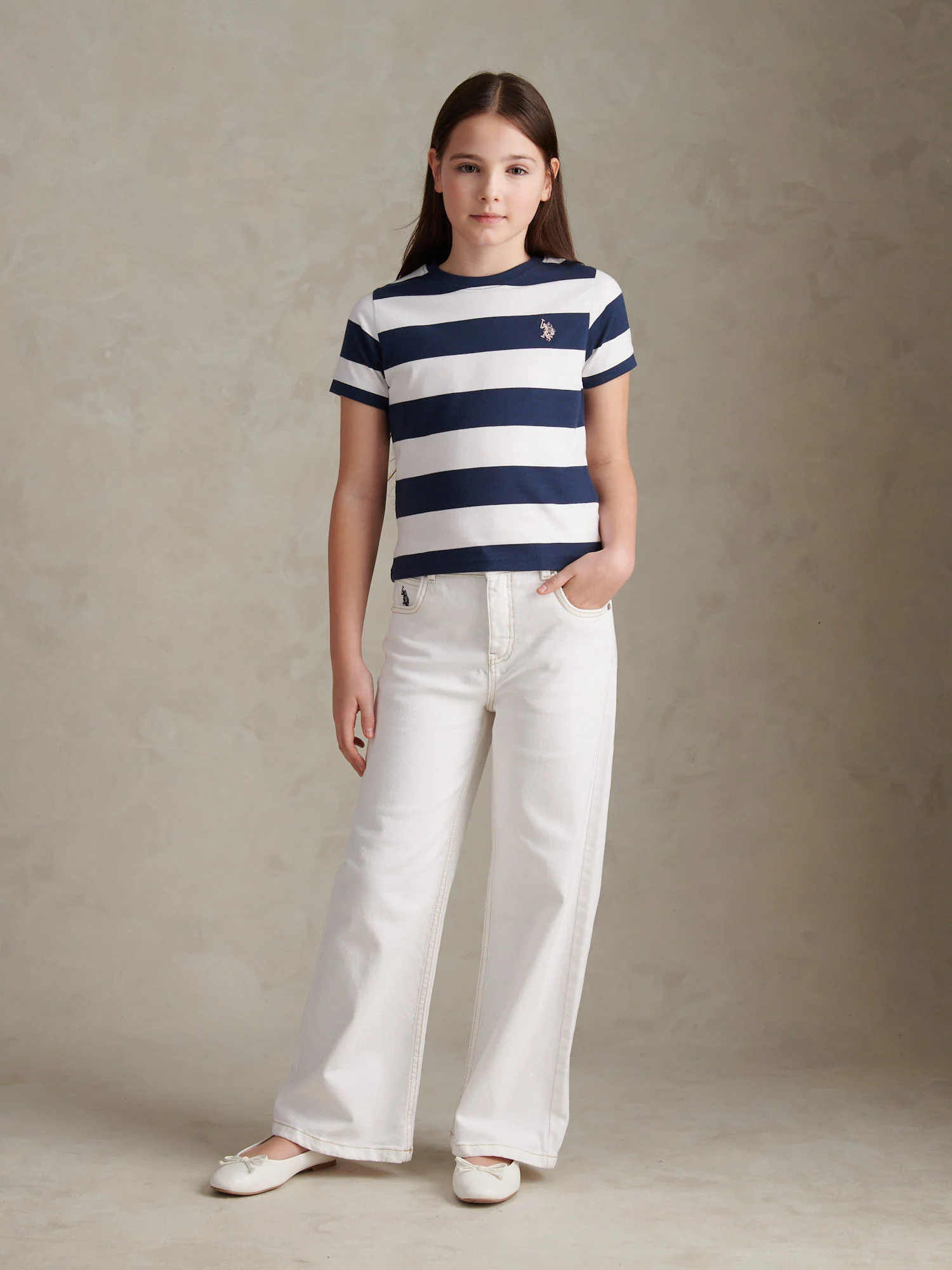 Girls Stripe Logo T-Shirt Navy Iris - Image 3