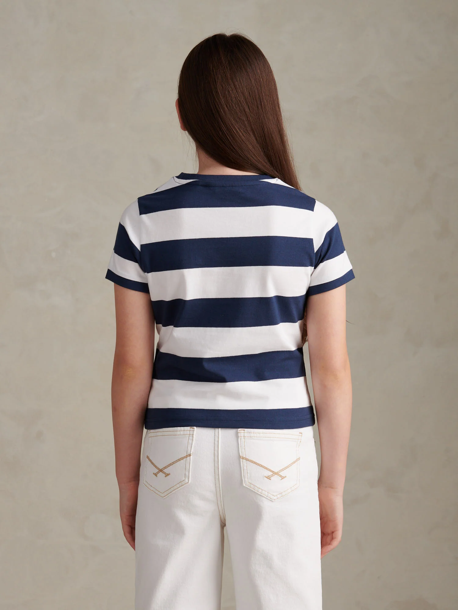 Girls Stripe Logo T-Shirt Navy Iris - Image 4