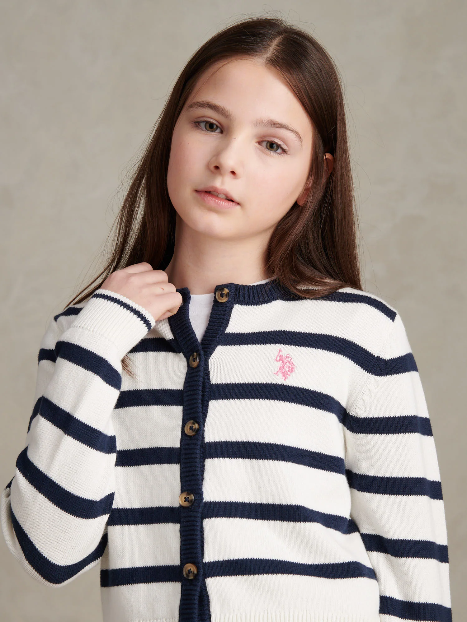 Girls Striped Knit Cardigan Bright White - Image 2