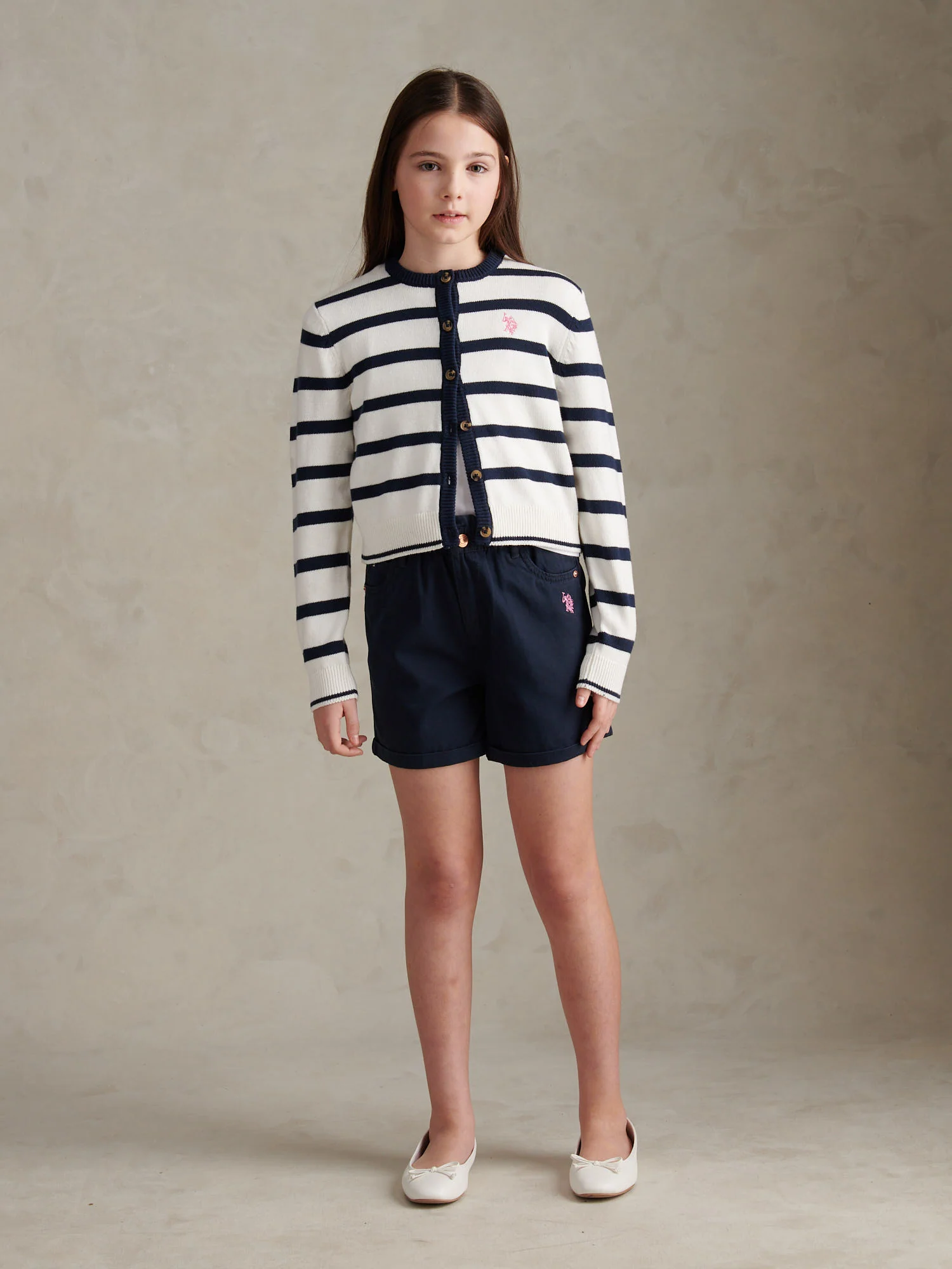 Girls Striped Knit Cardigan Bright White - Image 3