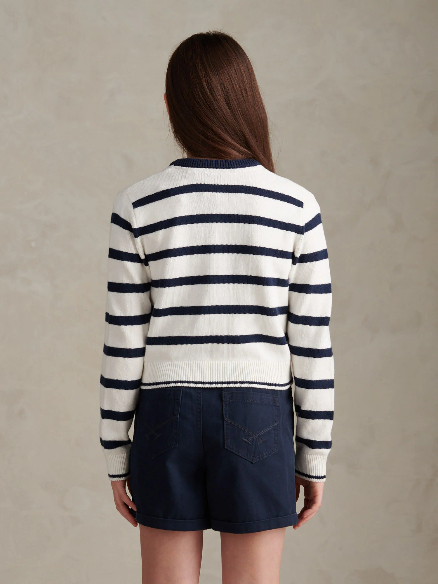 Girls Striped Knit Cardigan Bright White - Image 4