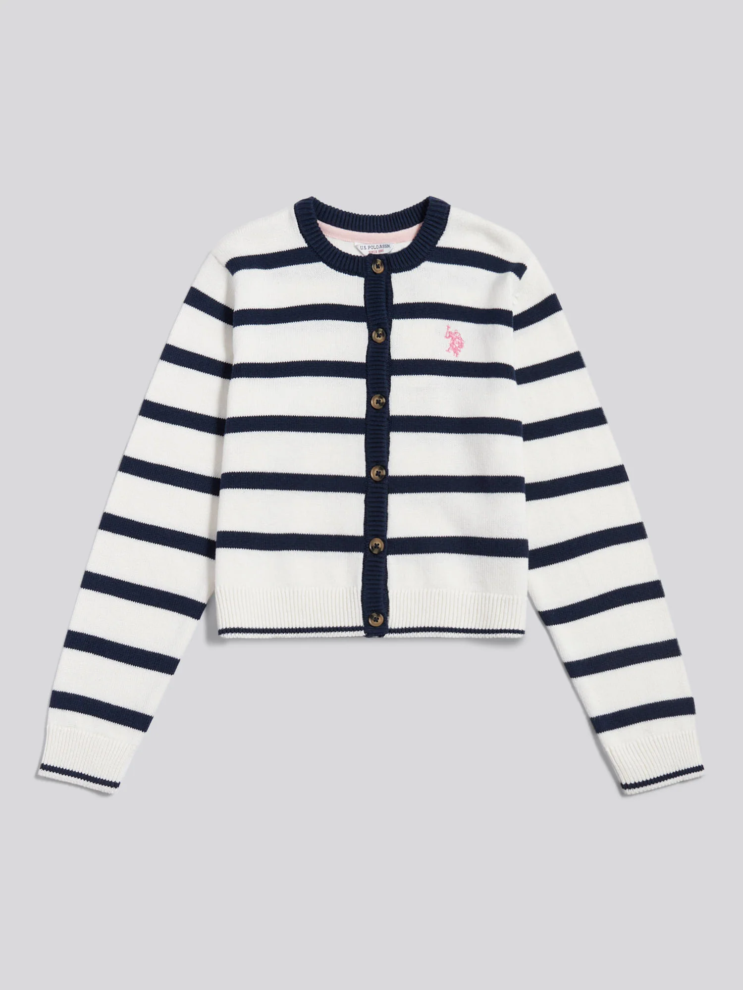 Girls Striped Knit Cardigan Bright White - Image 5