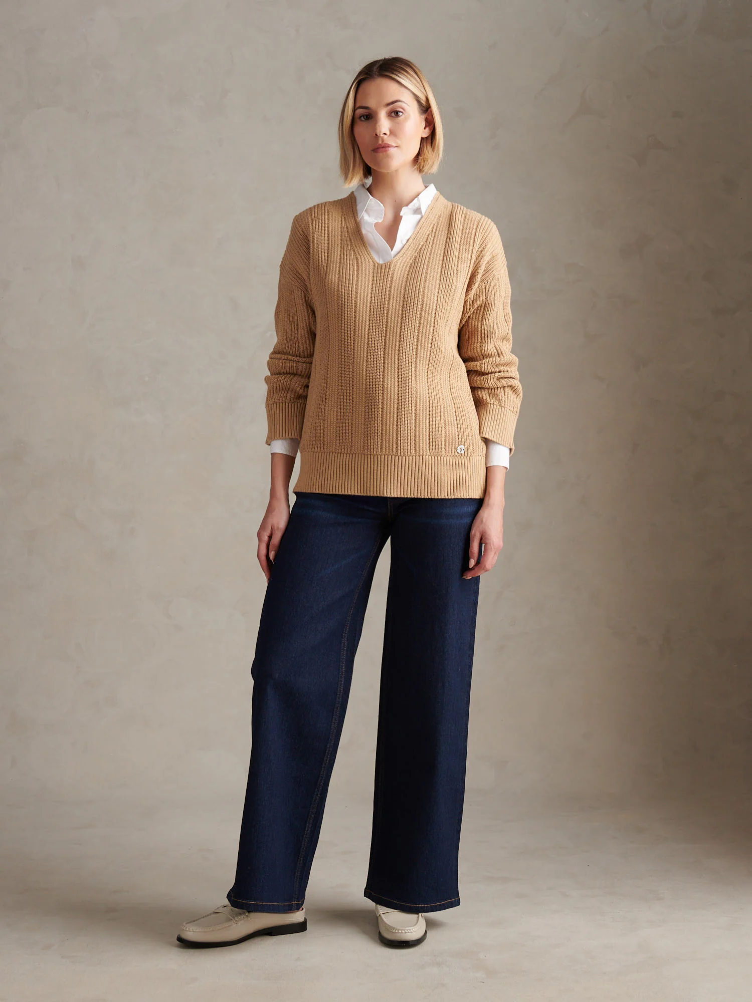 Womens Pure Cotton V Neck Jumper Incense - Image 3