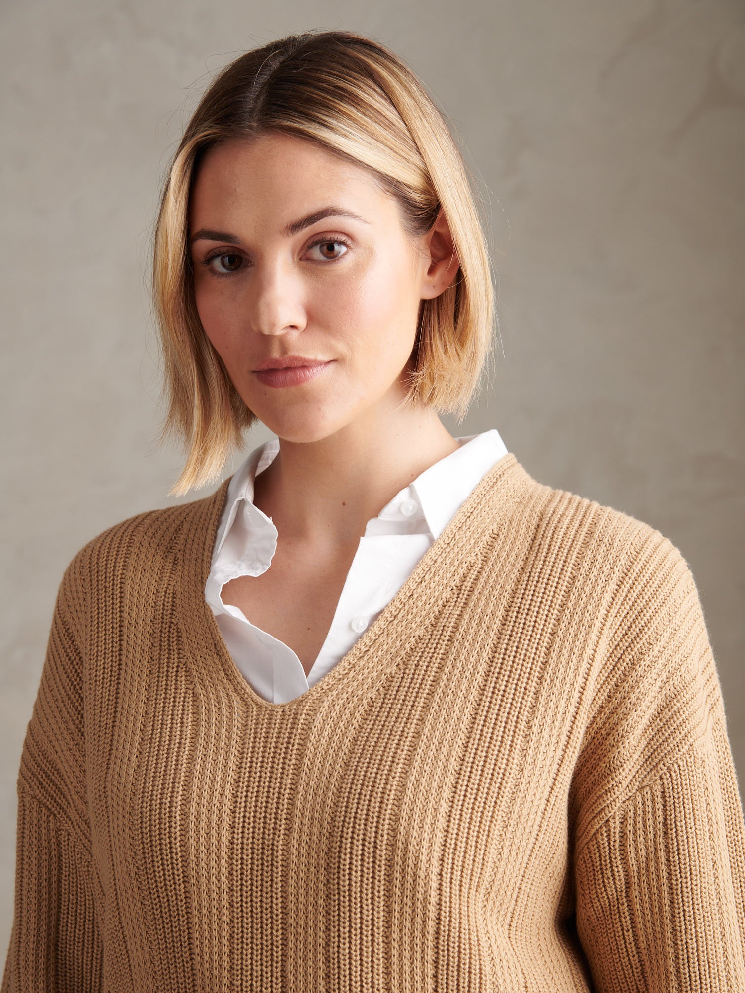 Womens Pure Cotton V Neck Jumper Incense - Image 5