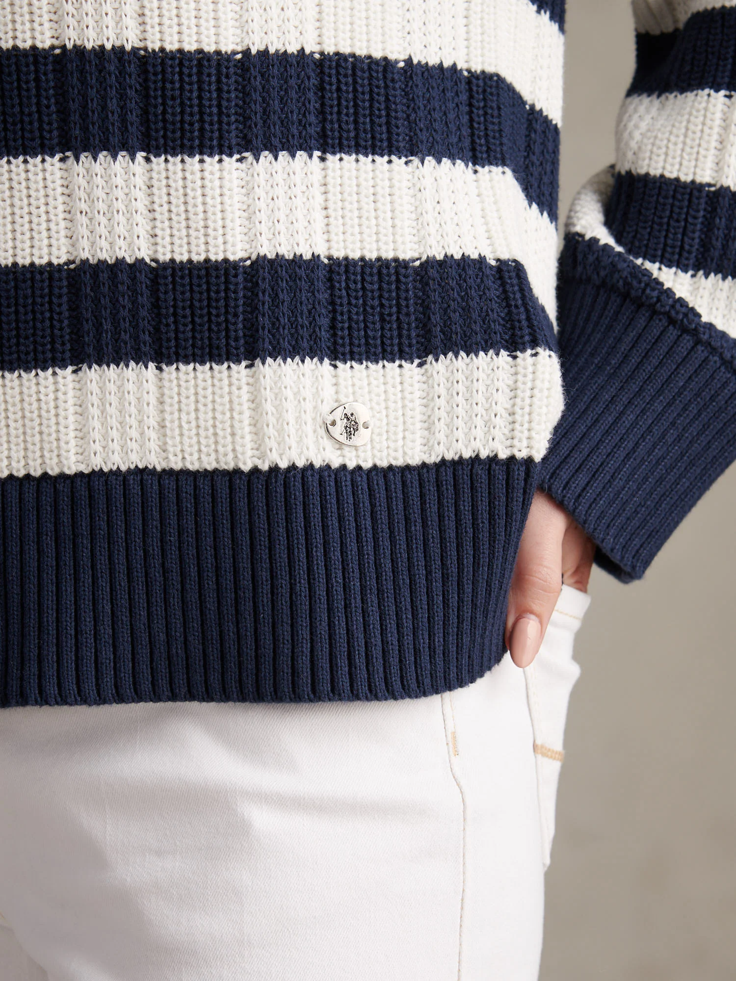 Womens Pure Cotton V Neck Jumper Navy Iris - Image 2