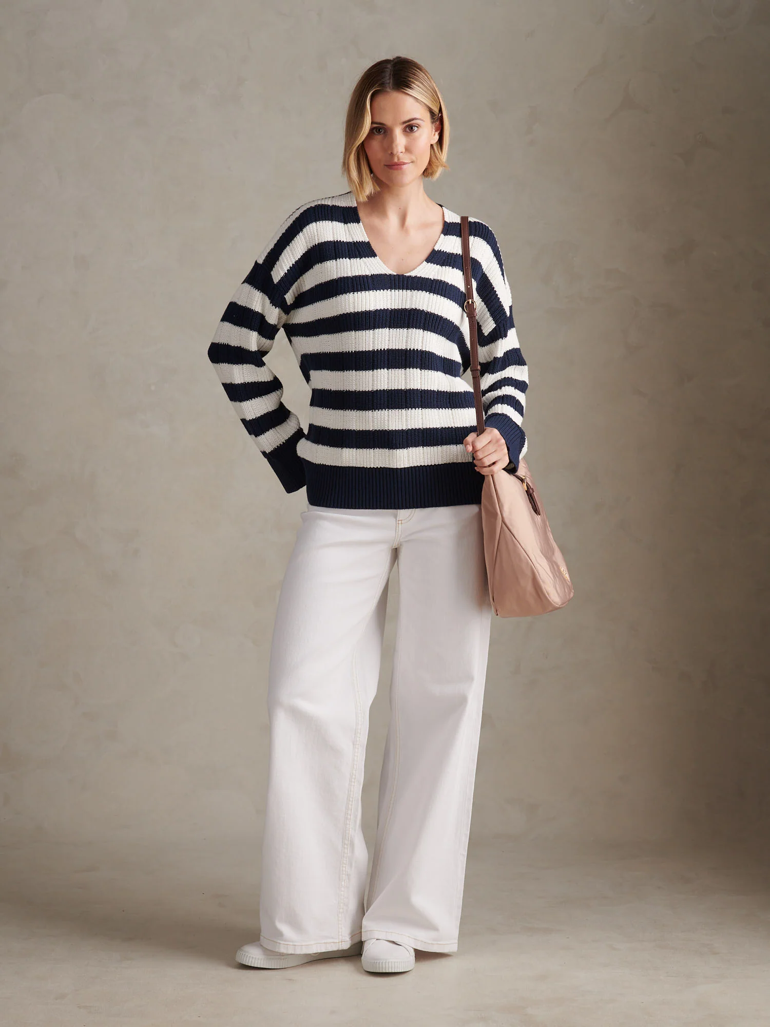 Womens Pure Cotton V Neck Jumper Navy Iris - Image 3