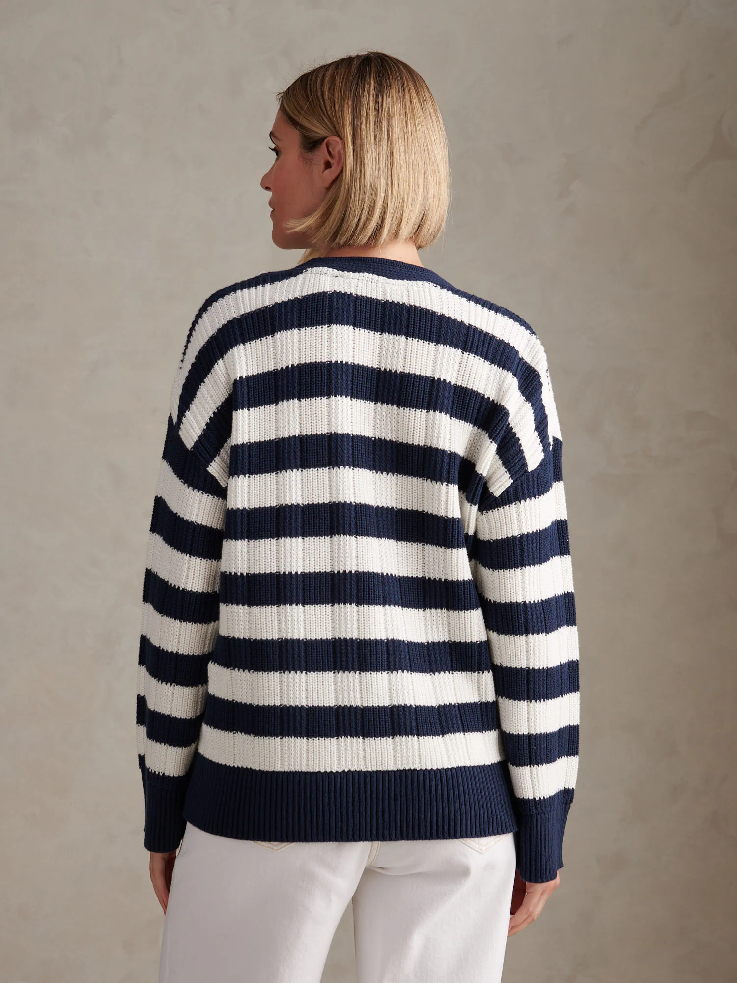 Womens Pure Cotton V Neck Jumper Navy Iris - Image 4