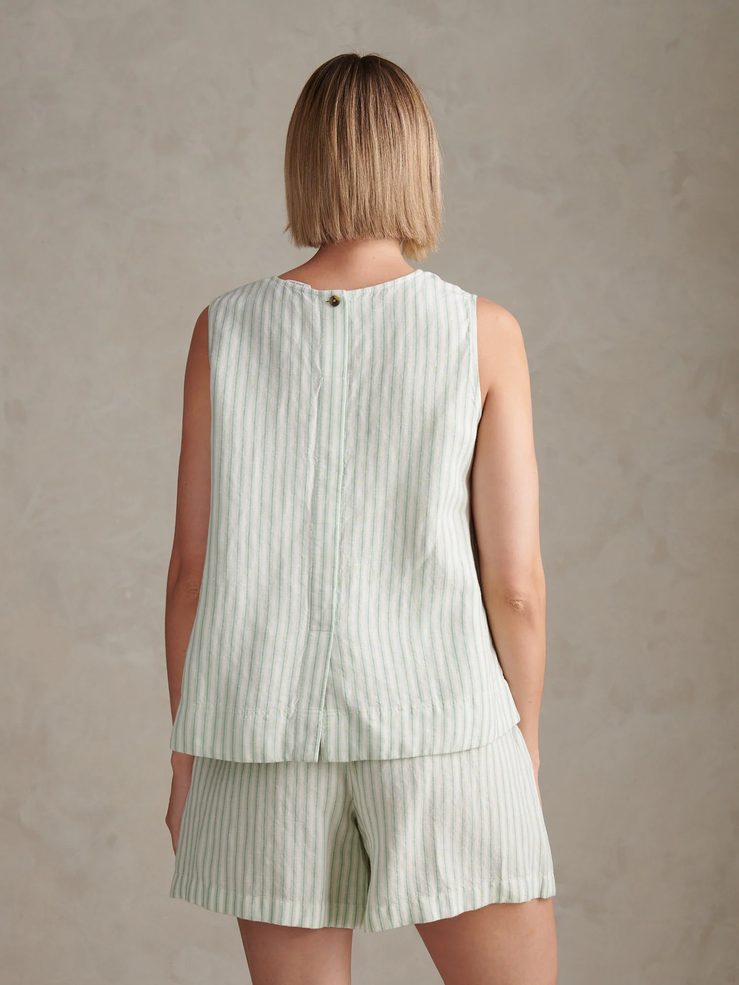 Womens Linen Blend Stripe V-Neck Shell Top Misty Jade - Image 4