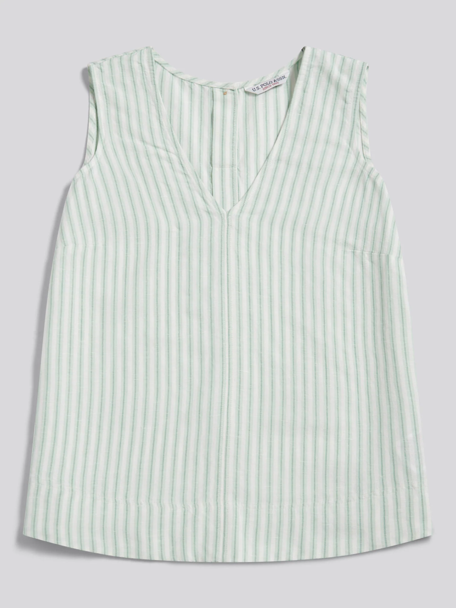 Womens Linen Blend Stripe V-Neck Shell Top Misty Jade - Image 5