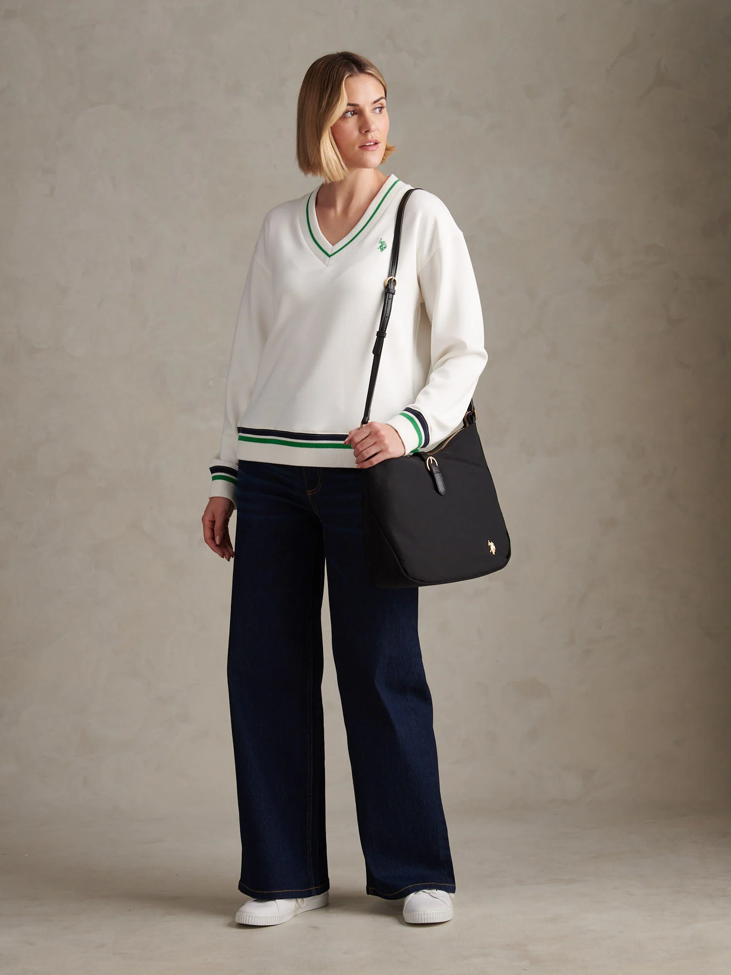 Womens Tipped V Neck Sweatshirt Marshmallow - Image 3