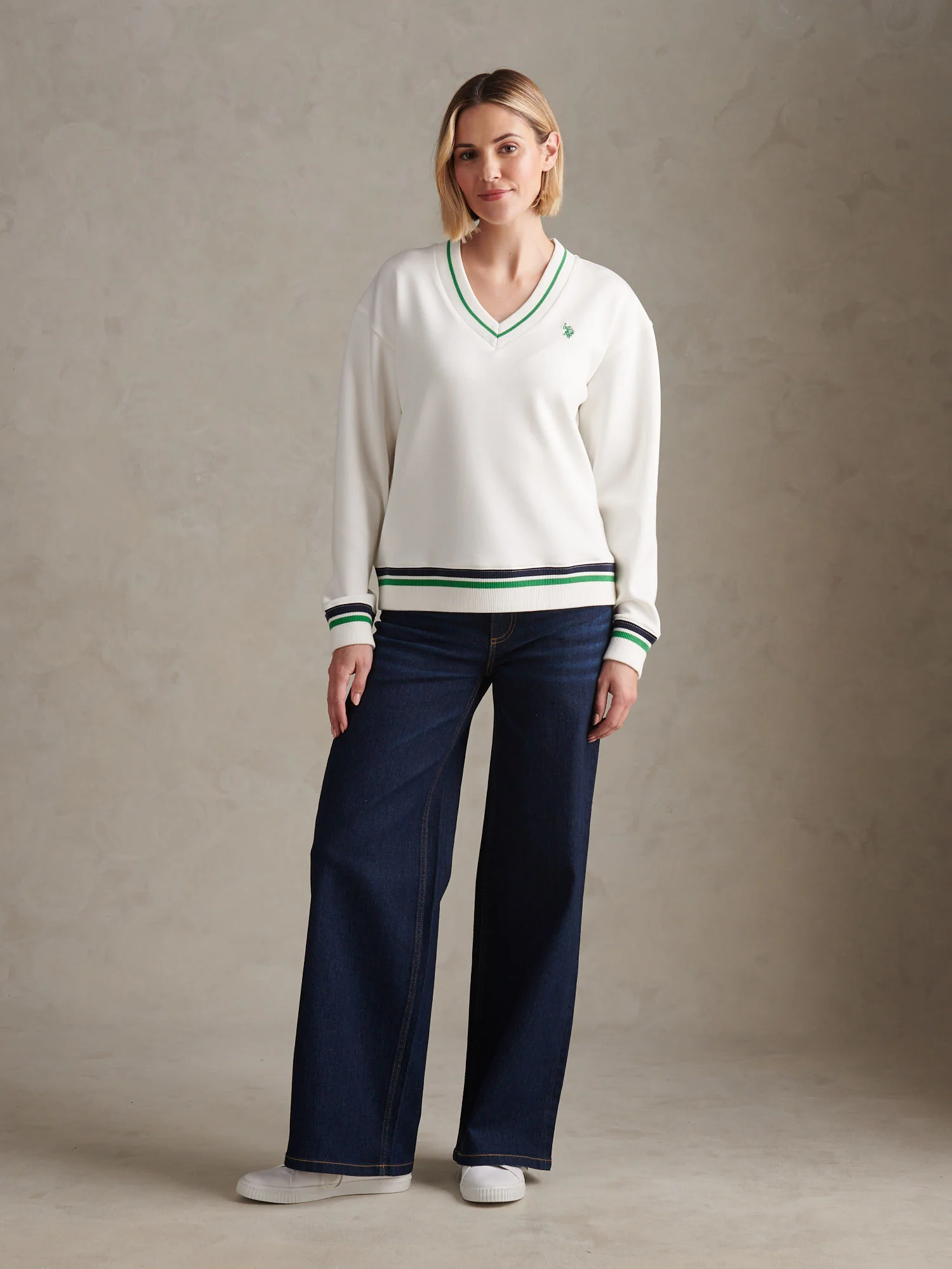 Womens Tipped V Neck Sweatshirt Marshmallow - Image 5