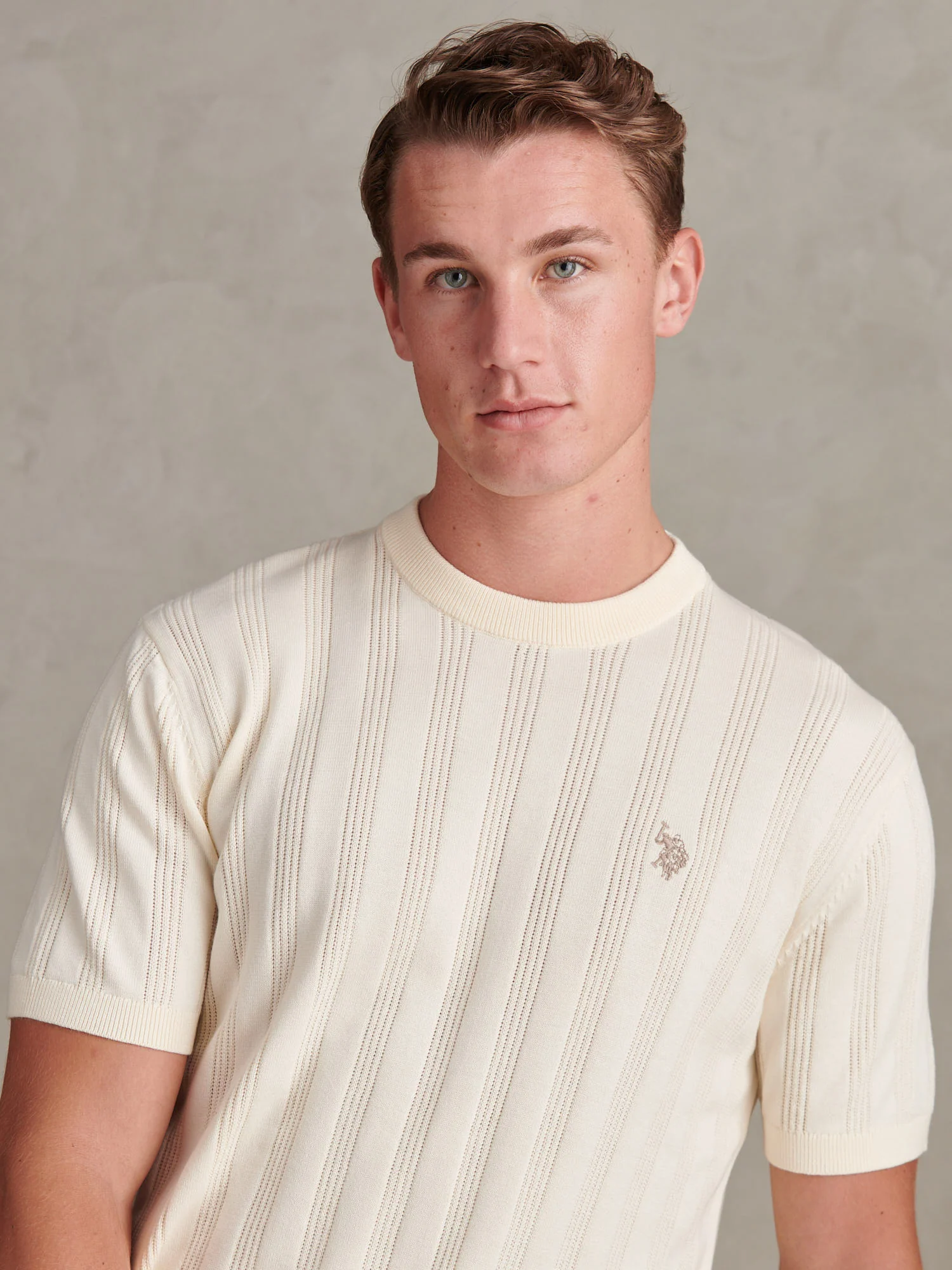 Mens Vertical Texture Knit T-Shirt Whisper White - Image 2