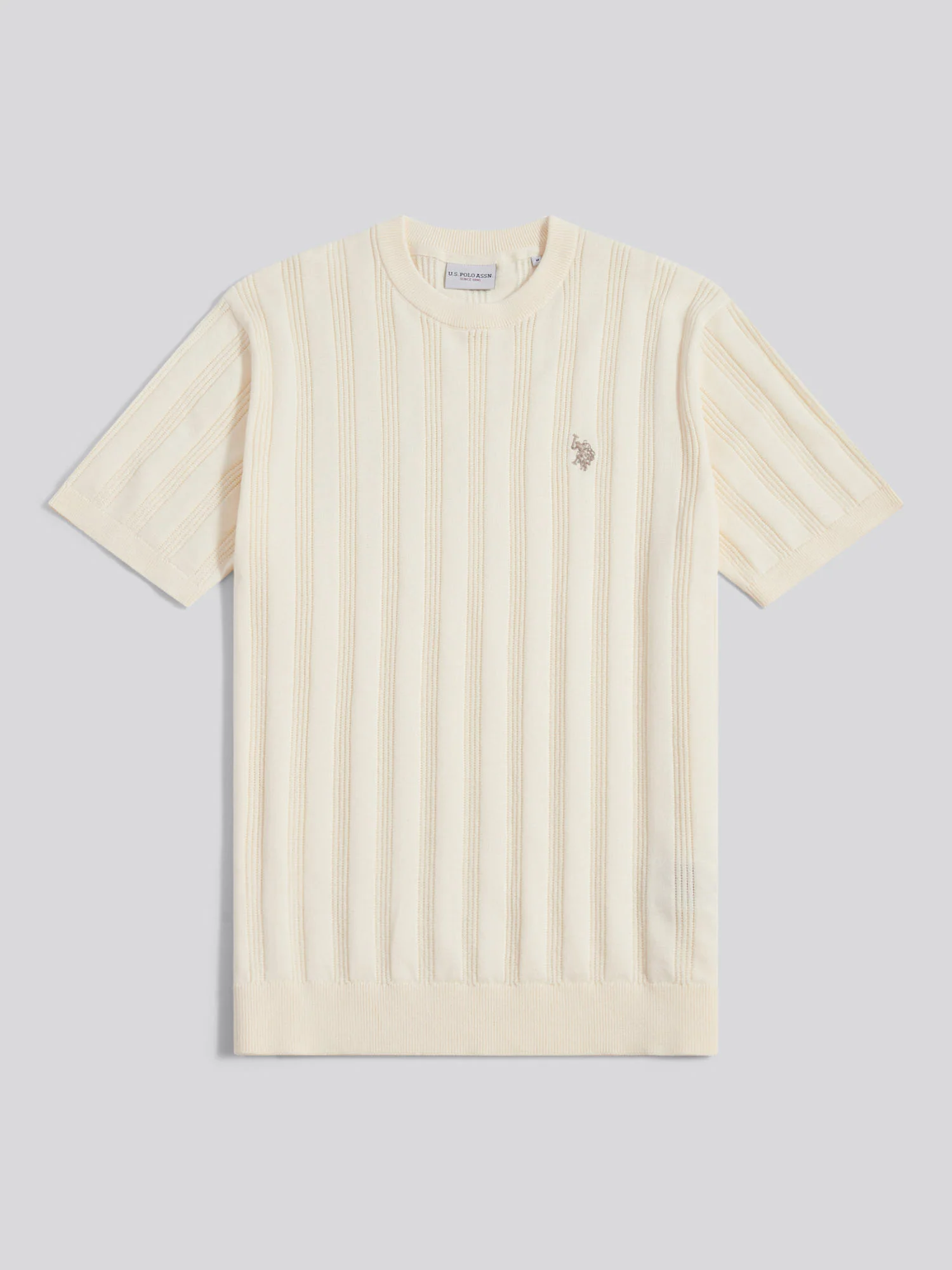 Mens Vertical Texture Knit T-Shirt Whisper White - Image 5