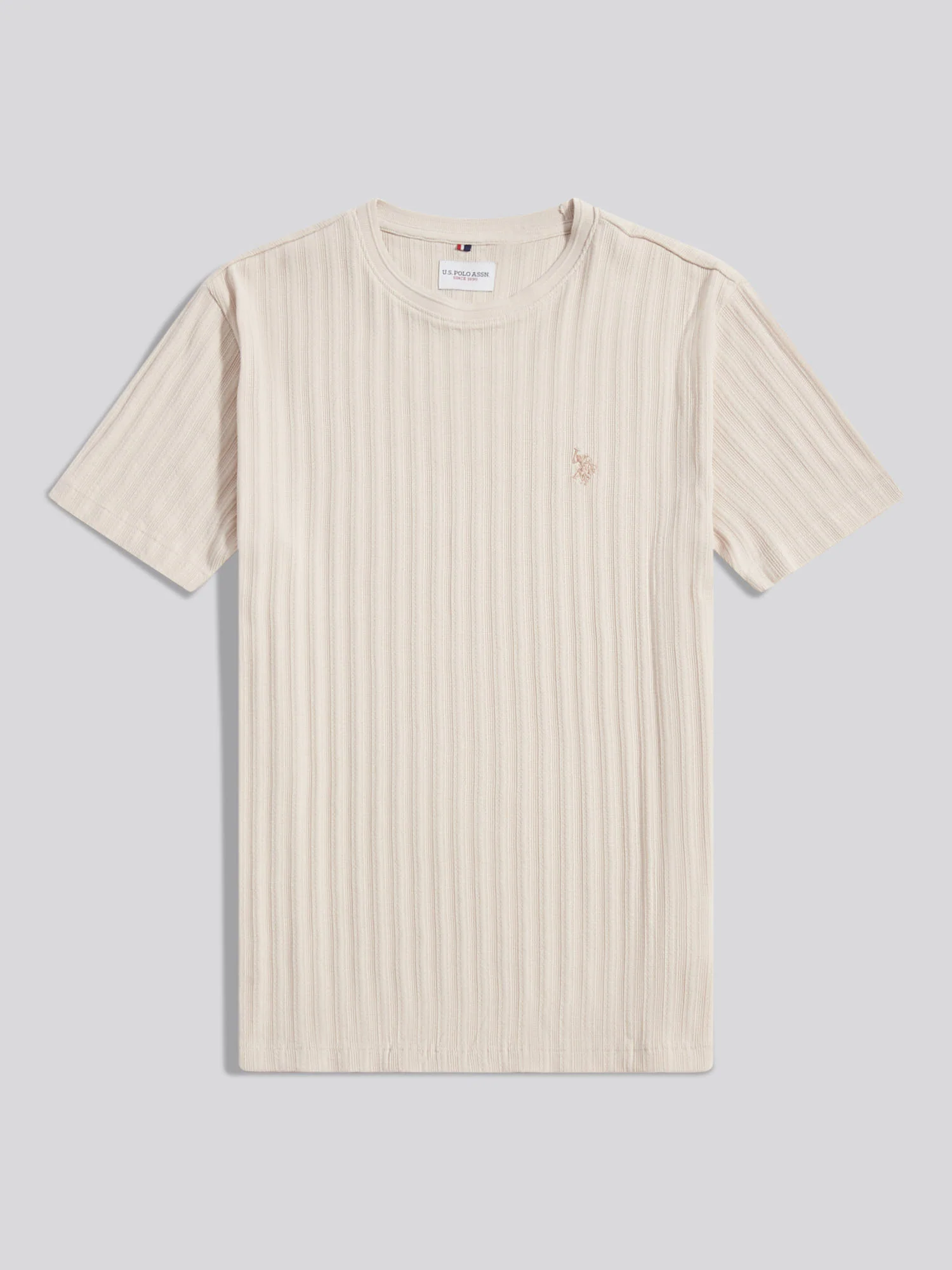 Mens Vertical Texture Loose Knit T-Shirt Beige - Image 5