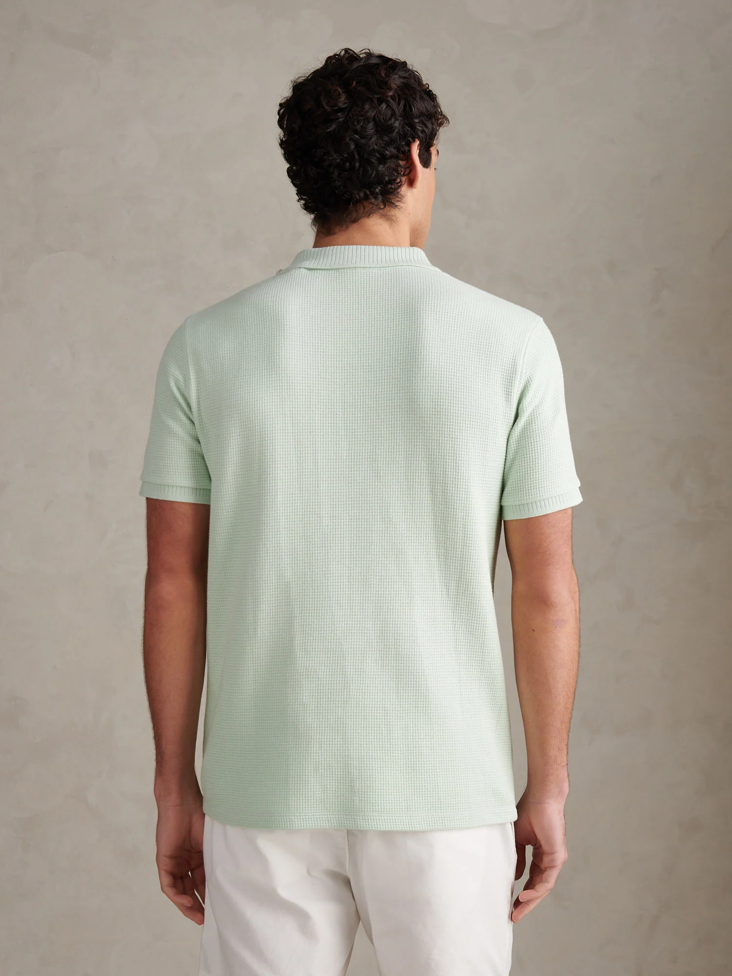 Mens Waffle Open Collar Polo Shirt Aqua Foam - Image 4