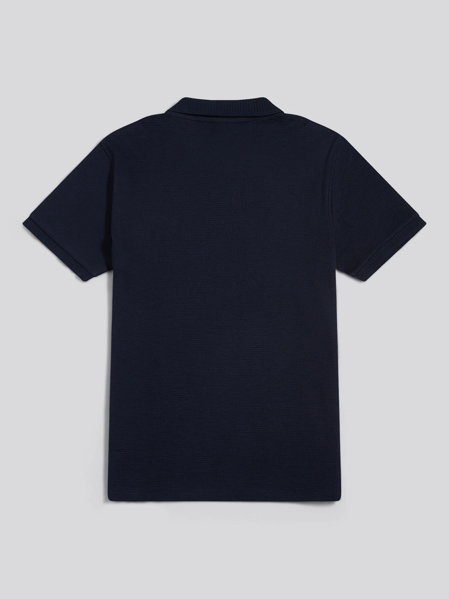 Mens Waffle Open Collar Polo Shirt Dark Sapphire Navy / Moonlight Blue DHM - Image 6